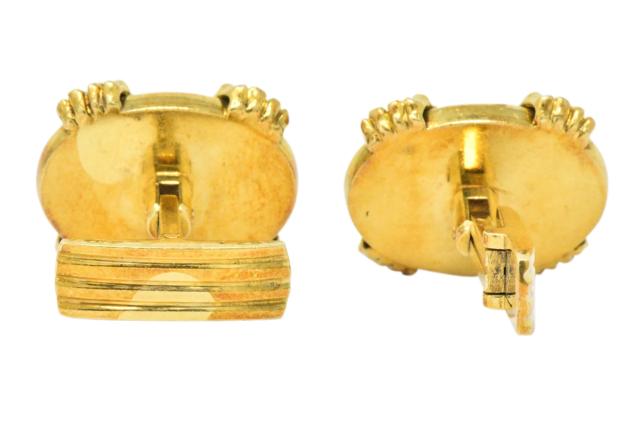 Vintage Tiger's Eye Cabochon 18 Karat Gold Clawed Men's Cufflinks - Image 5