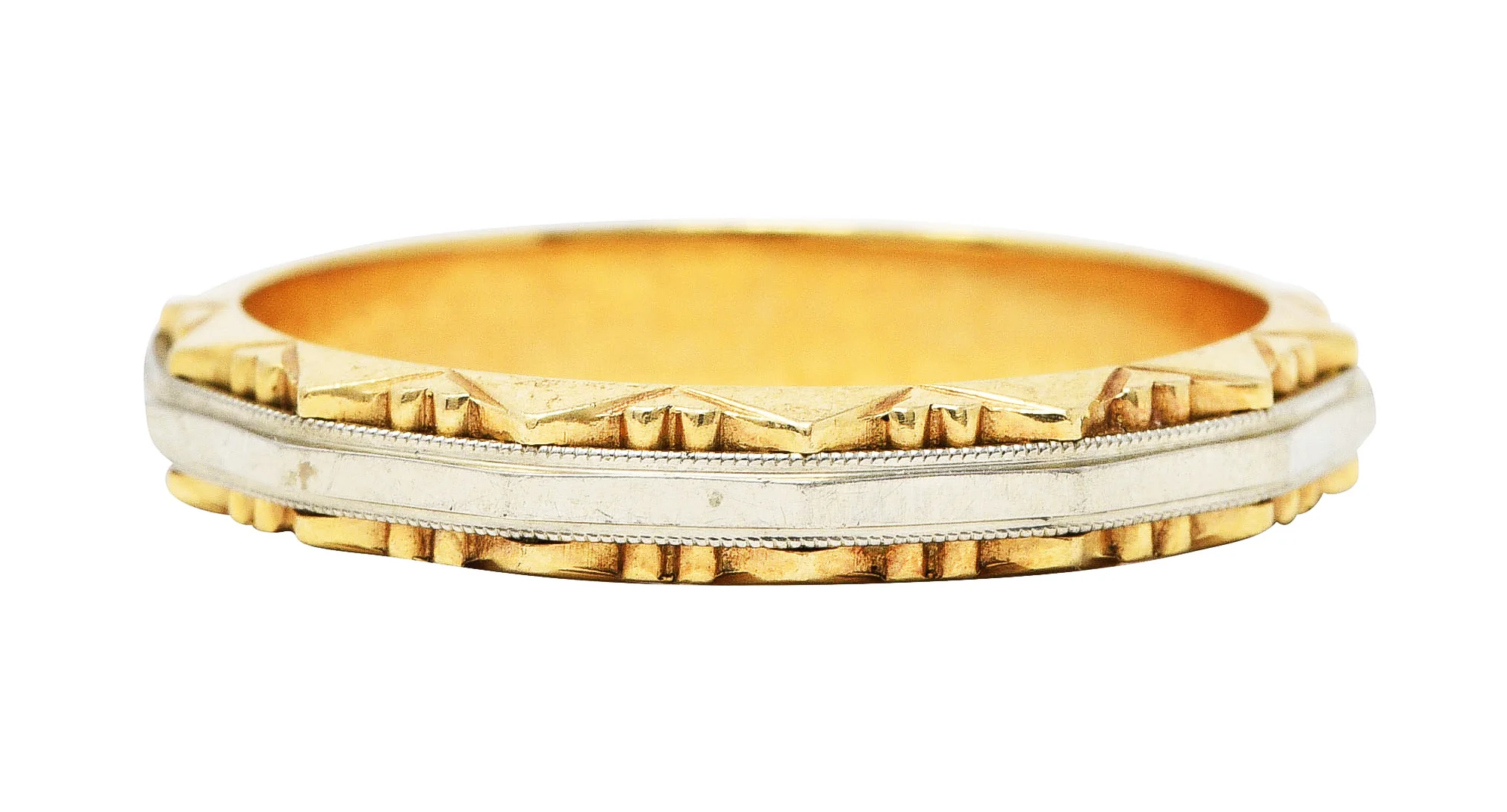 Vintage Two-Tone Gold Radial Sun-Burst Motif Unisex Band Ring - Image 2