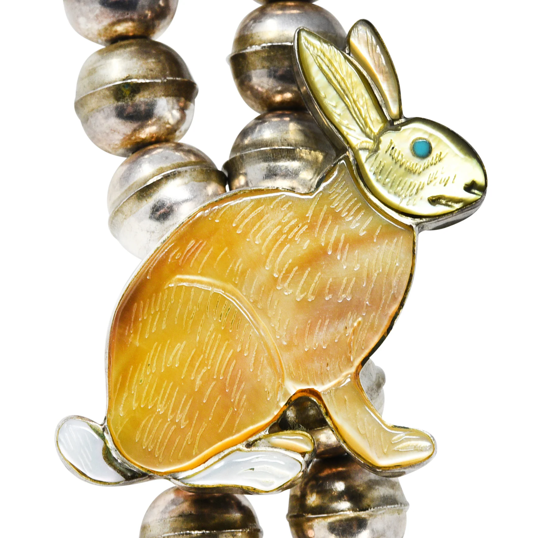 Virgil & Shirley Benn 1970's Mother-Of-Pearl Inlay Sterling Silver Beaded Vintage Zuni Animal Squash Blossom Style Necklace - Image 13