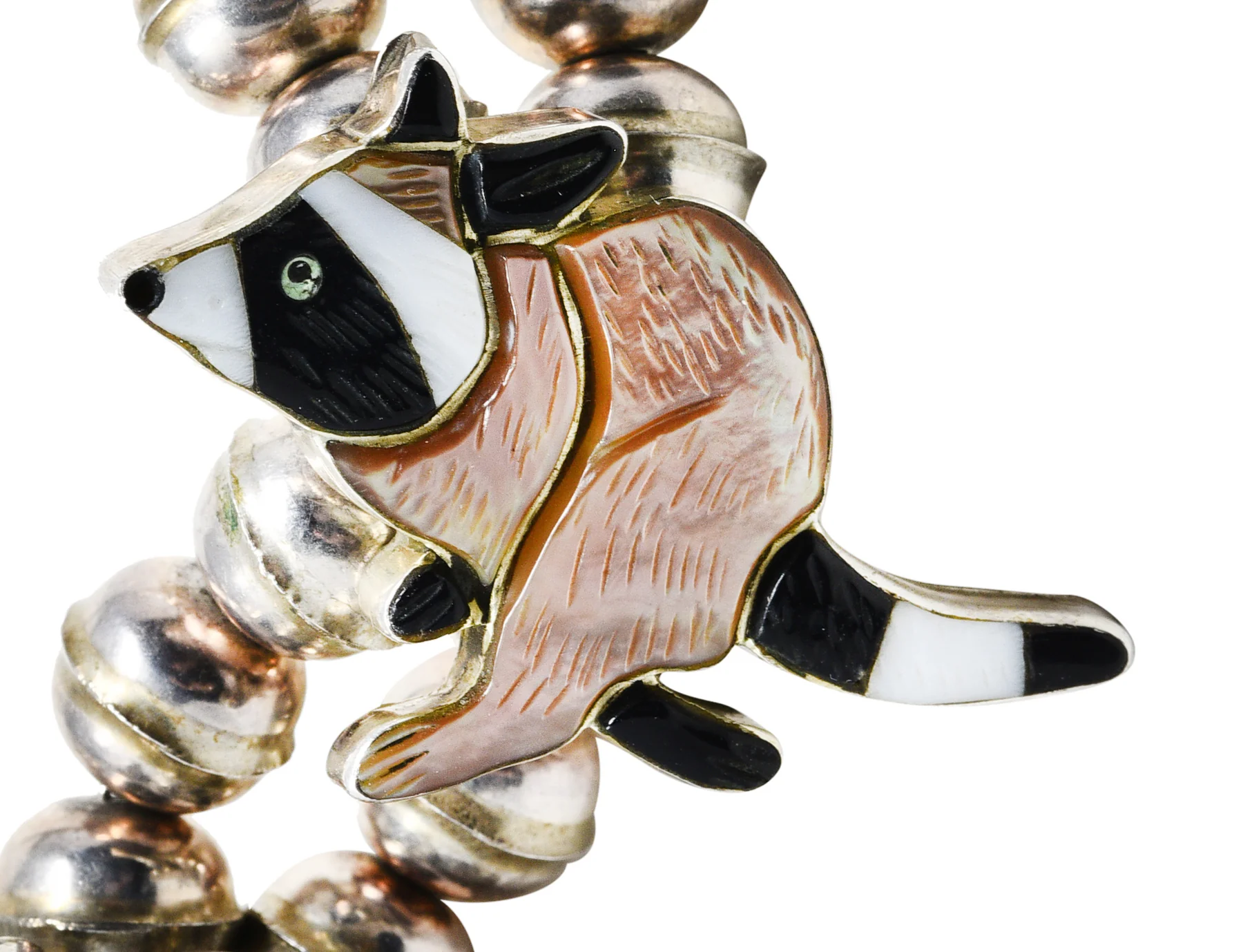 Virgil & Shirley Benn 1970's Mother-Of-Pearl Inlay Sterling Silver Beaded Vintage Zuni Animal Squash Blossom Style Necklace - Image 14