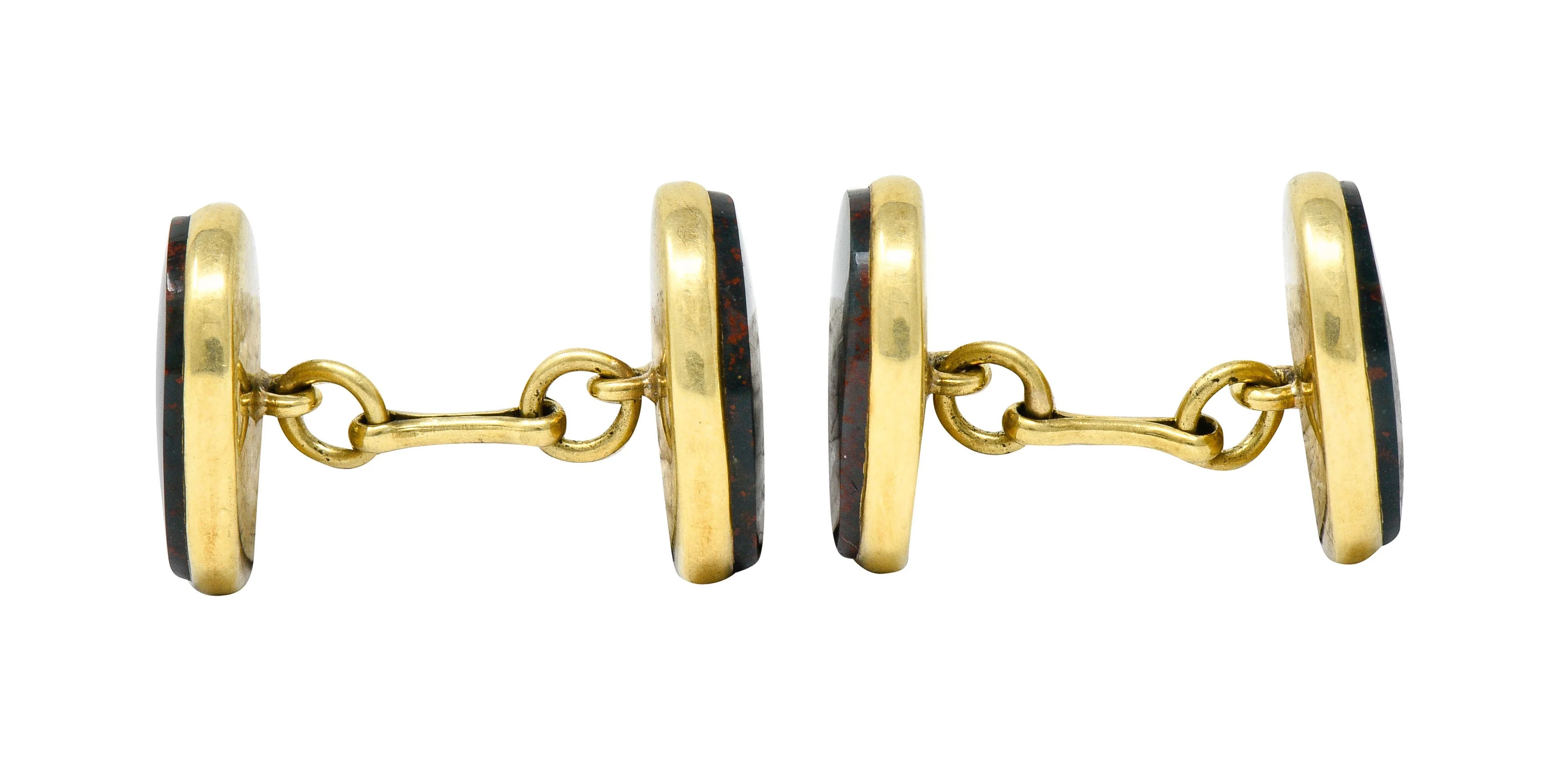 W.F. Cory & Bro. Art Nouveau Bloodstone 14 Karat Gold Men's Cufflinks - Image 3