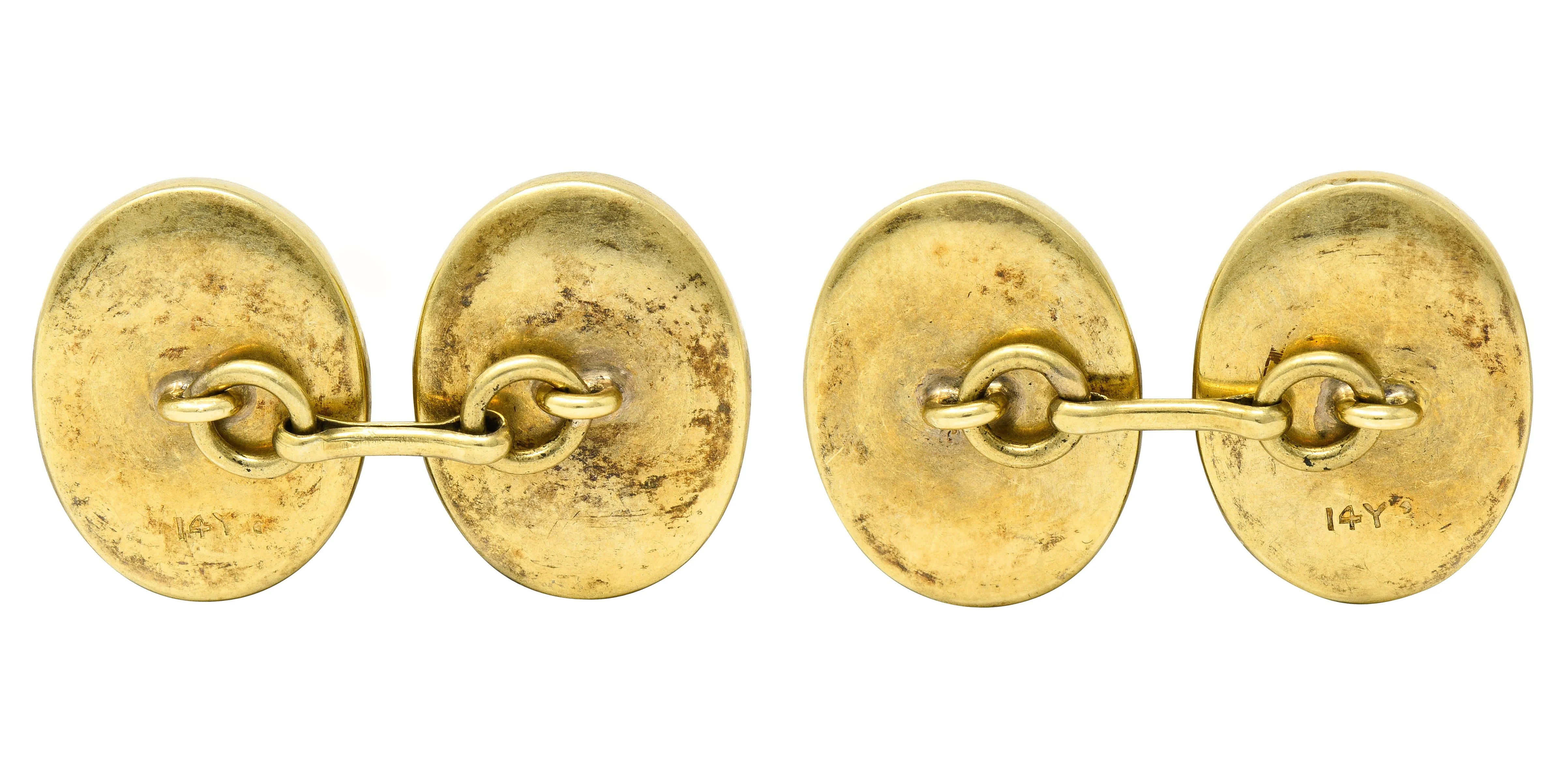 W.F. Cory & Bro. Art Nouveau Bloodstone 14 Karat Gold Men's Cufflinks - Image 4