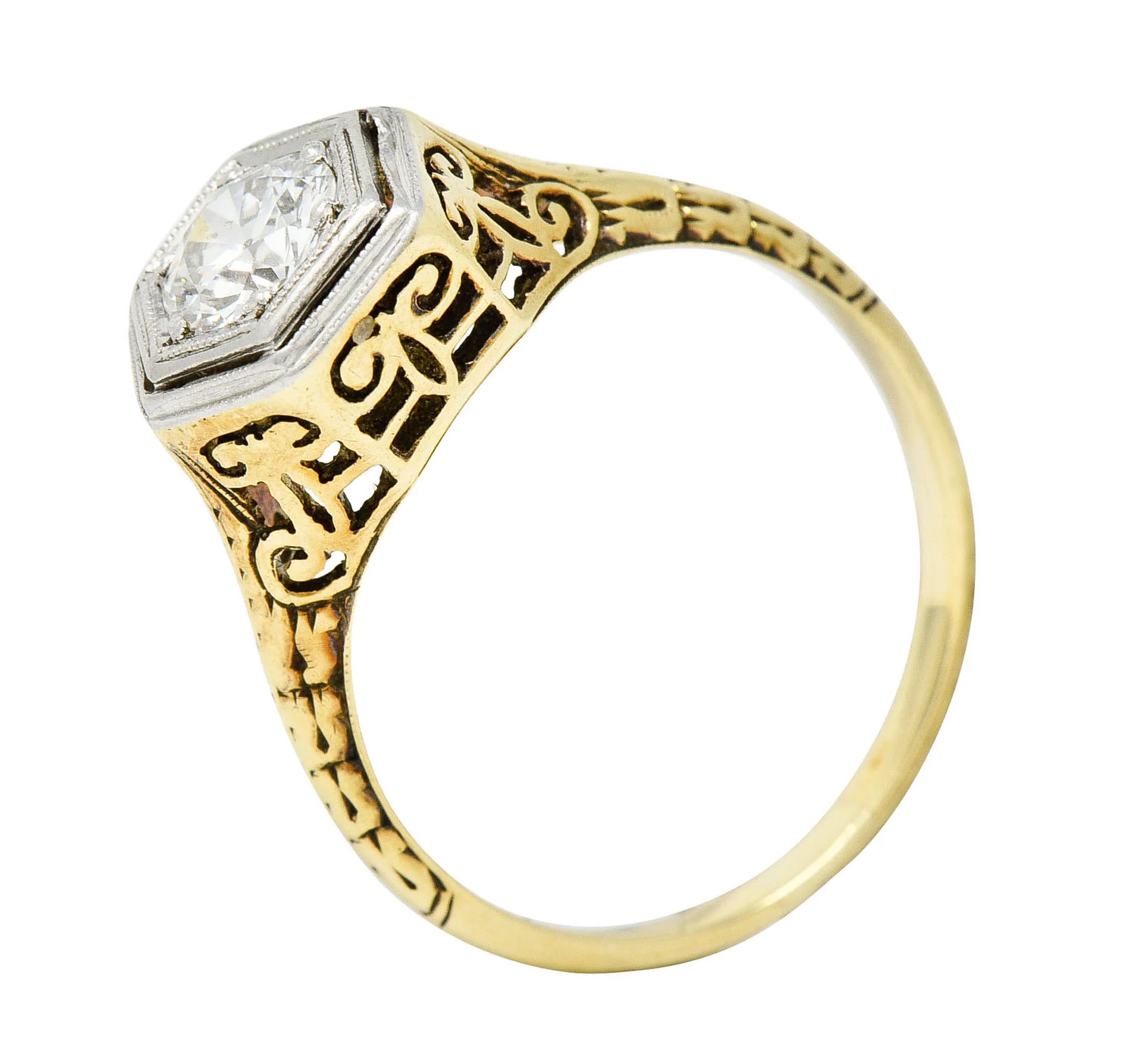 W.W. Fulmer Antique 0.70 CTW Diamond Platinum-Topped 14 Karat Gold Edwardian Engagement Ring - Image 11