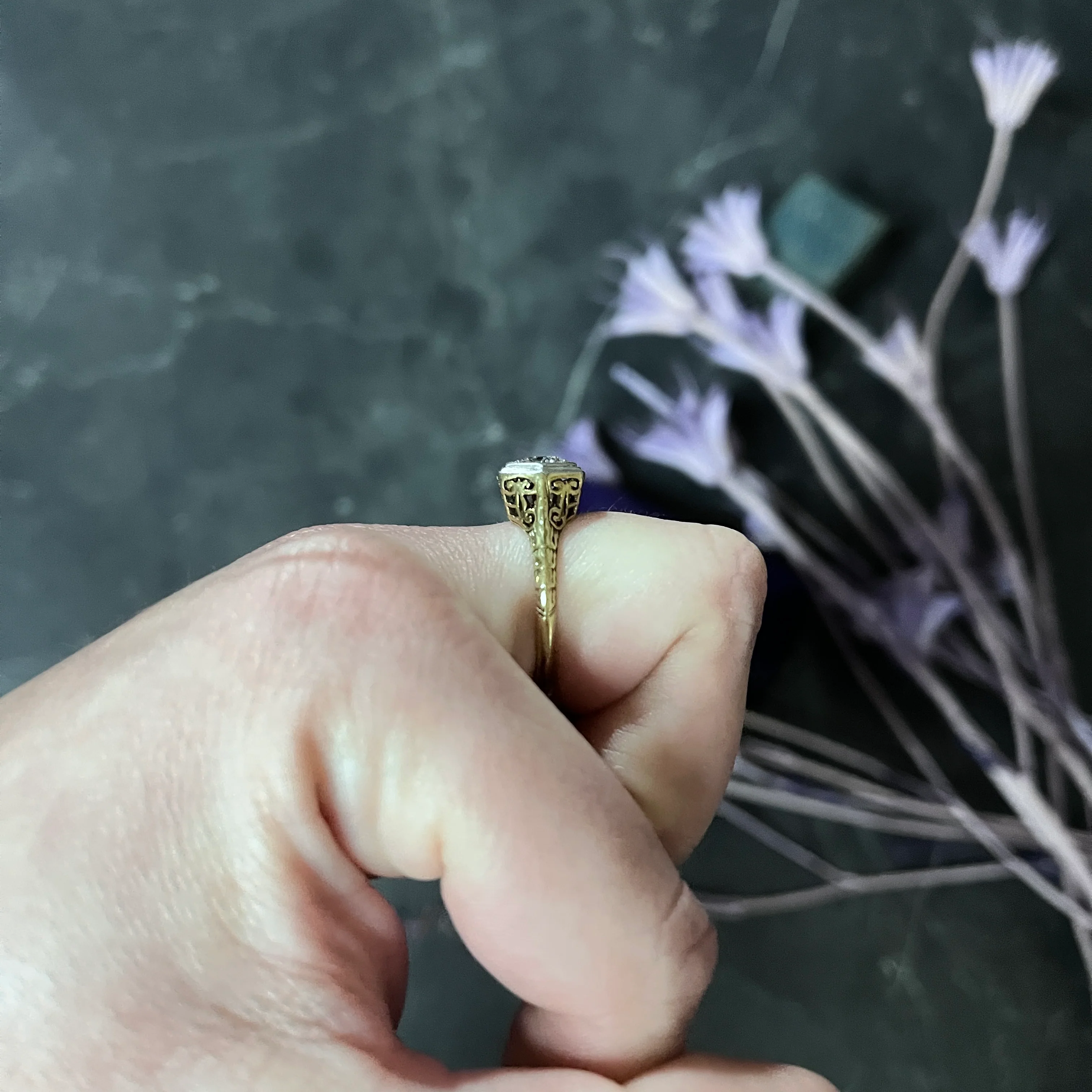 W.W. Fulmer Antique 0.70 CTW Diamond Platinum-Topped 14 Karat Gold Edwardian Engagement Ring - Image 13