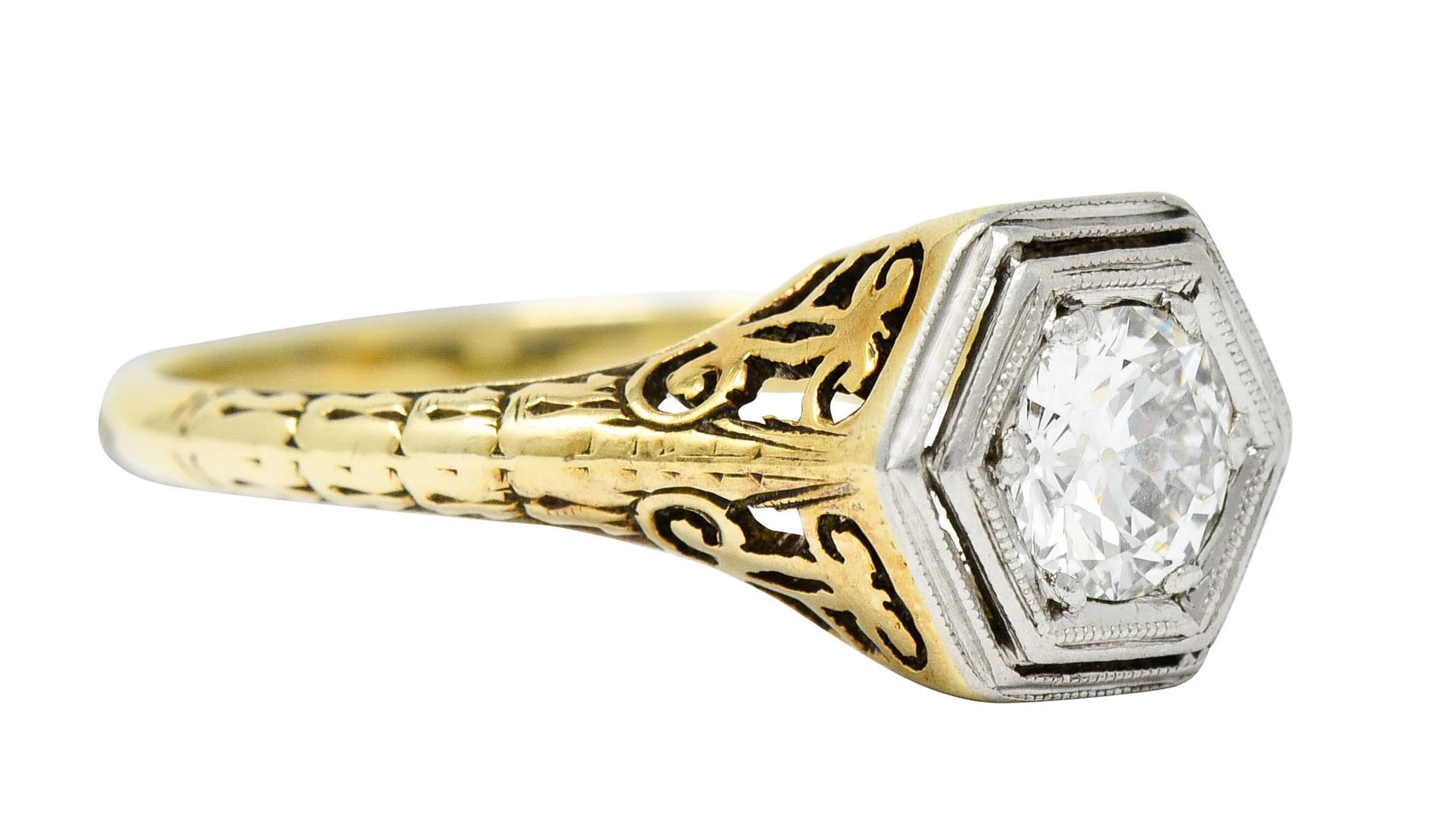 W.W. Fulmer Antique 0.70 CTW Diamond Platinum-Topped 14 Karat Gold Edwardian Engagement Ring - Image 2