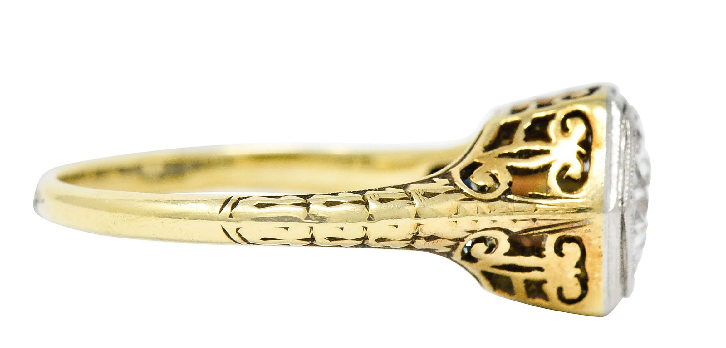 W.W. Fulmer Antique 0.70 CTW Diamond Platinum-Topped 14 Karat Gold Edwardian Engagement Ring - Image 3
