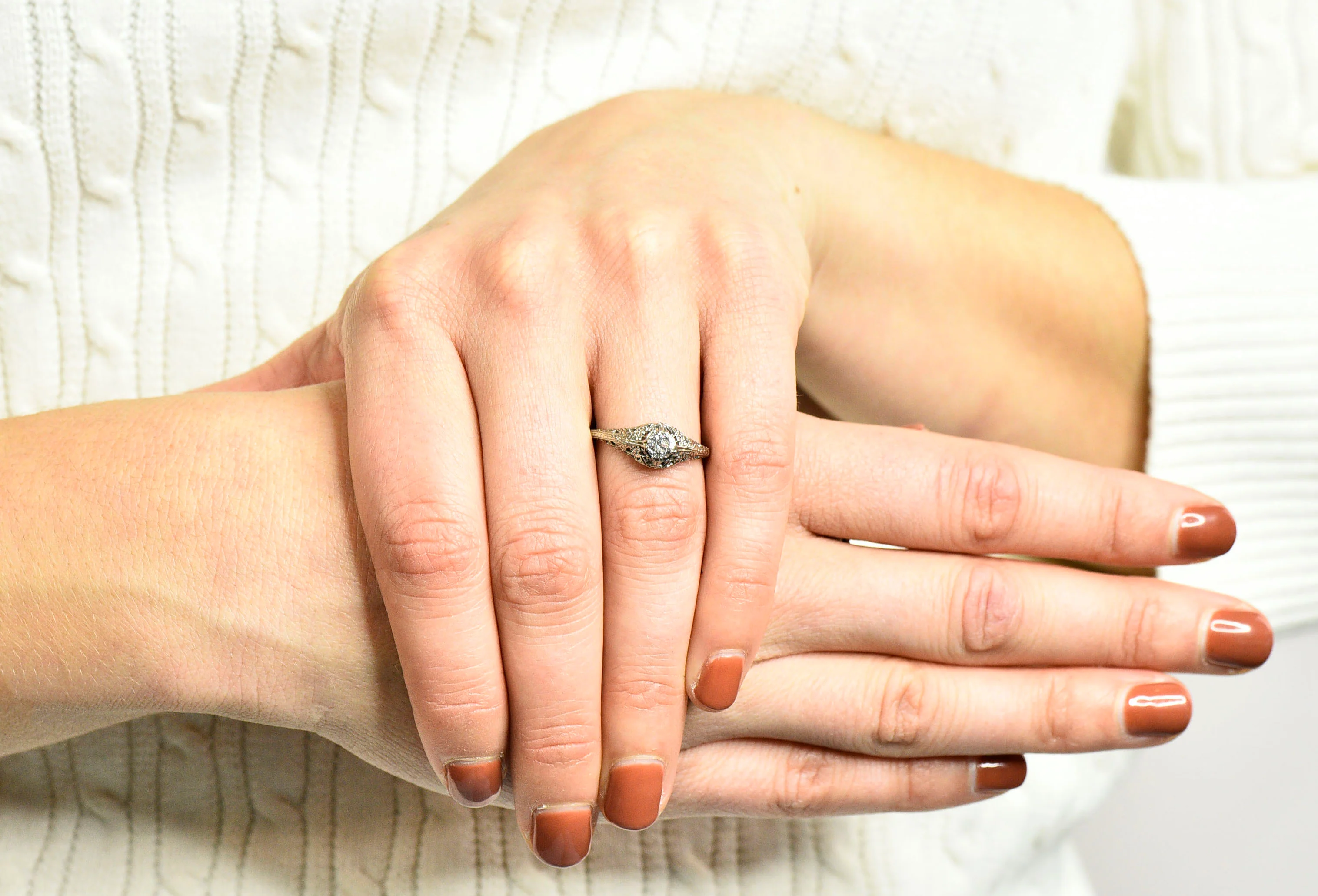 W.W. Fulmer & Co. 0.35 CTW Diamond Platinum Filigree Engagement Ring - Image 15