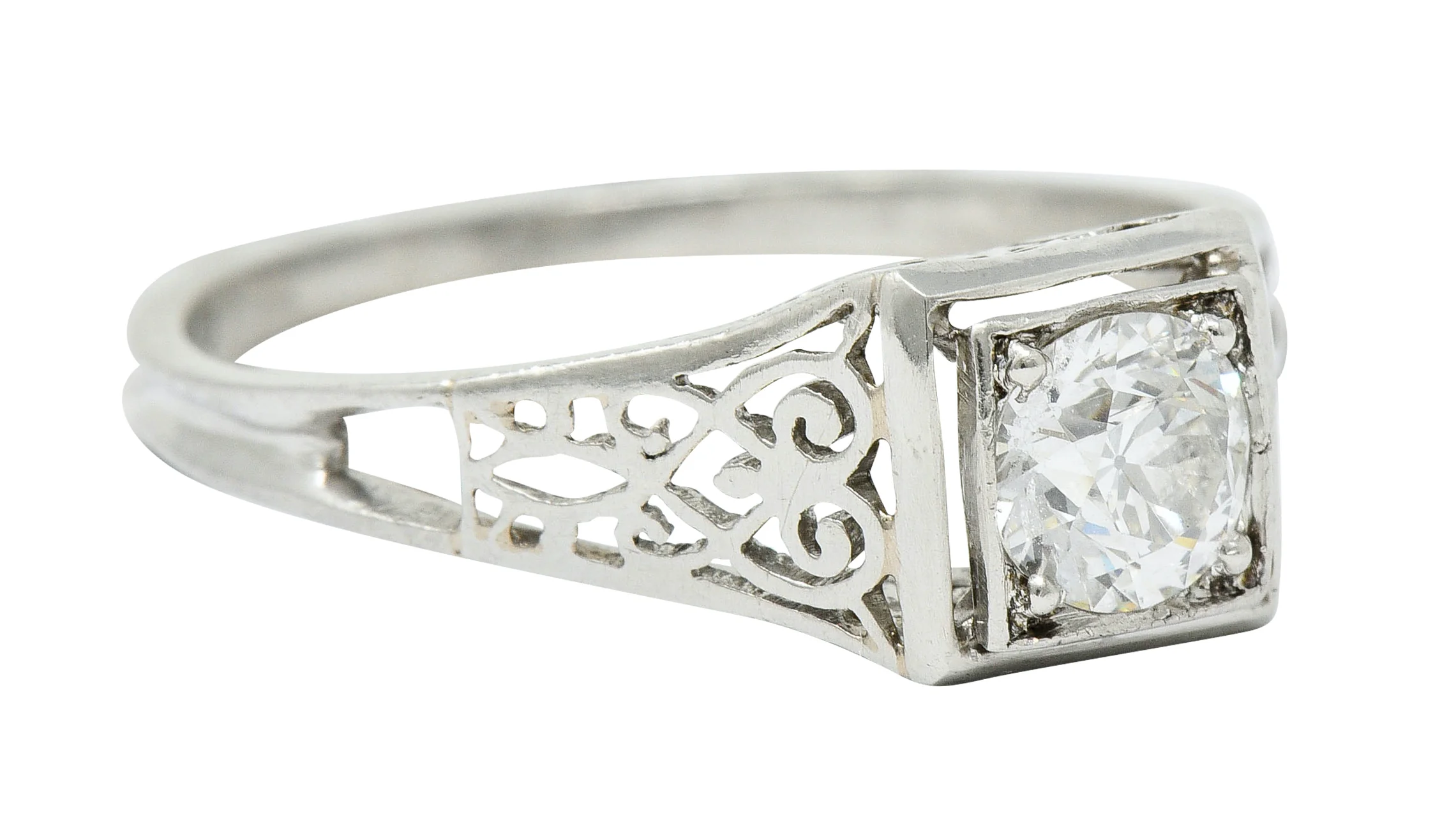 W.W. Fulmer & Co. 0.46 CTW Diamond Platinum Scrolled Heart Engagement Ring - Image 2