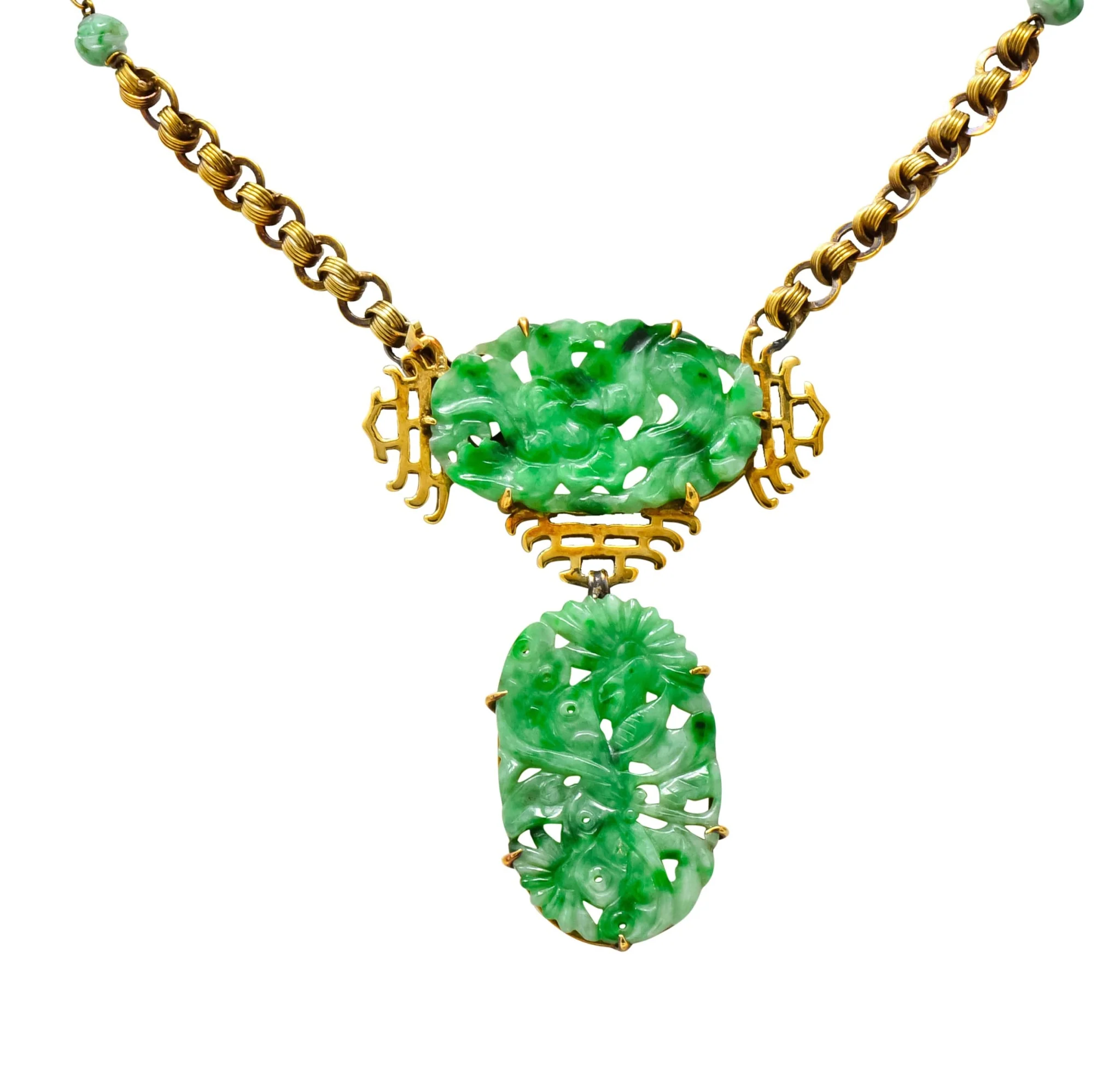 Walter Lampl Retro Jade 14 Karat Yellow Gold Drop Necklace - Image 10