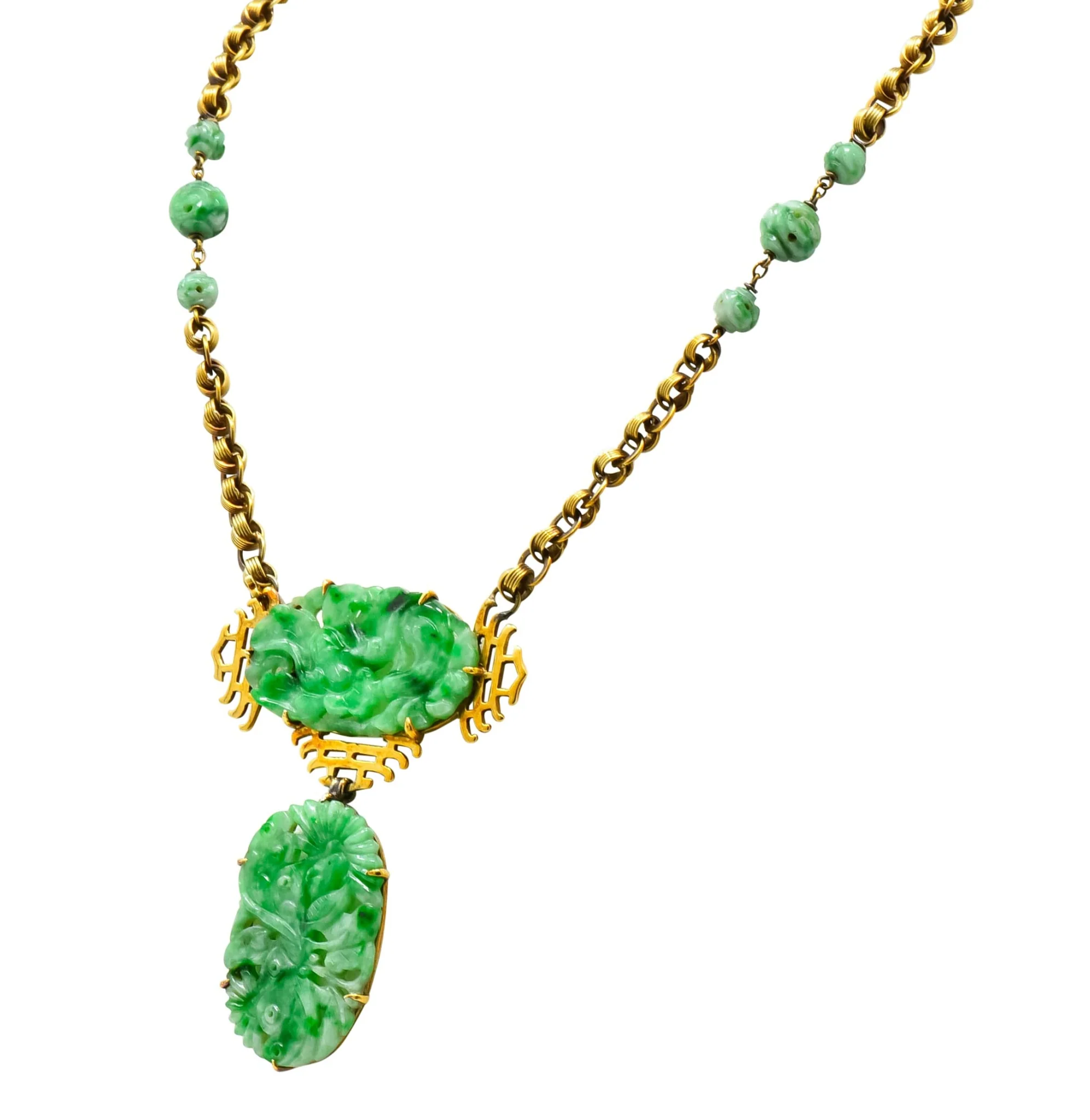 Walter Lampl Retro Jade 14 Karat Yellow Gold Drop Necklace - Image 2