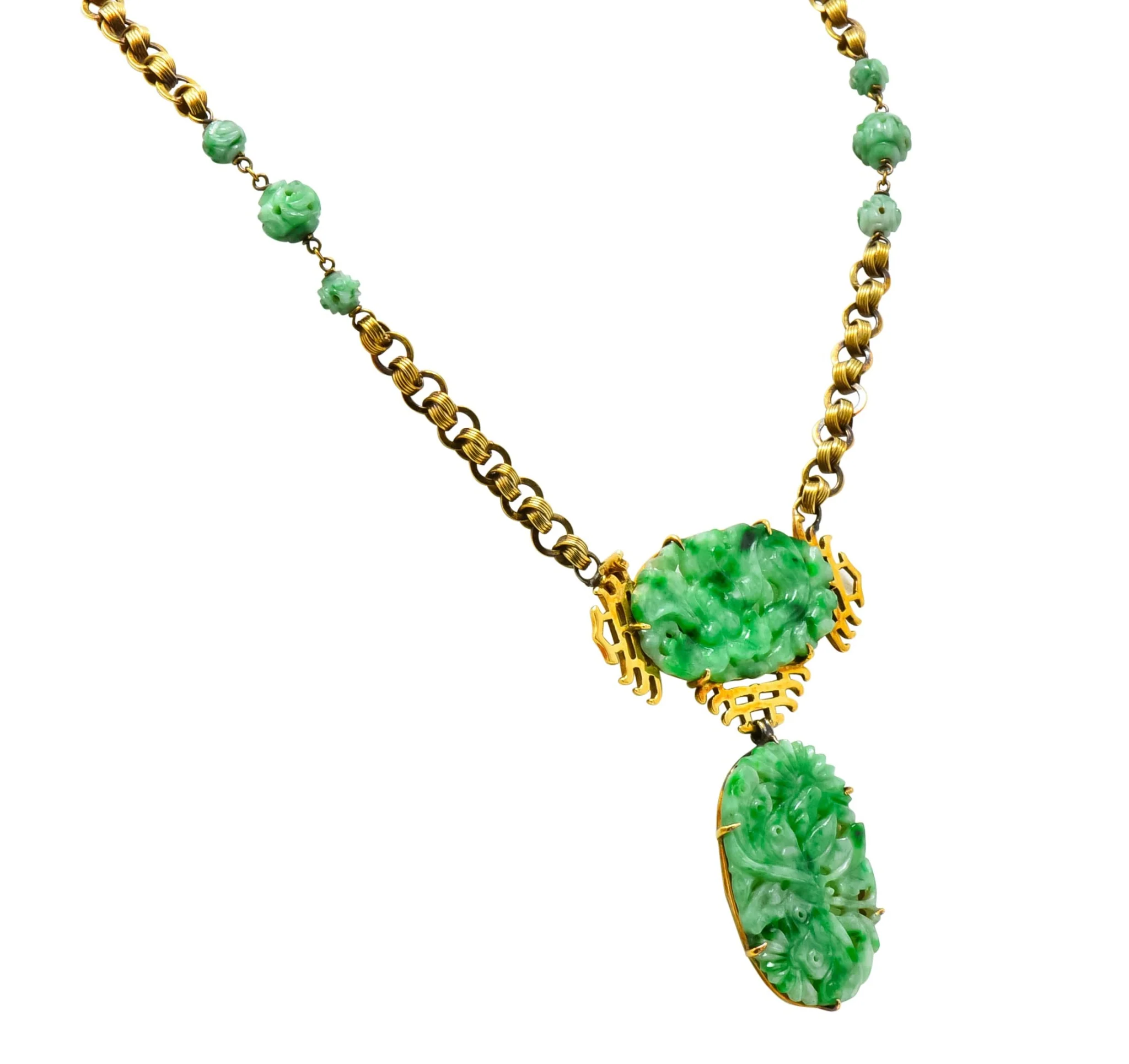Walter Lampl Retro Jade 14 Karat Yellow Gold Drop Necklace - Image 3