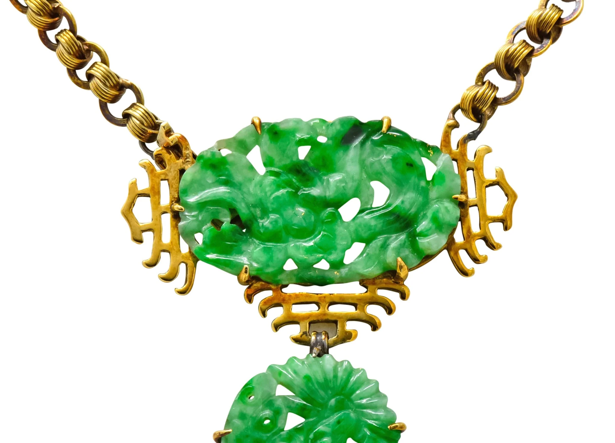 Walter Lampl Retro Jade 14 Karat Yellow Gold Drop Necklace - Image 6