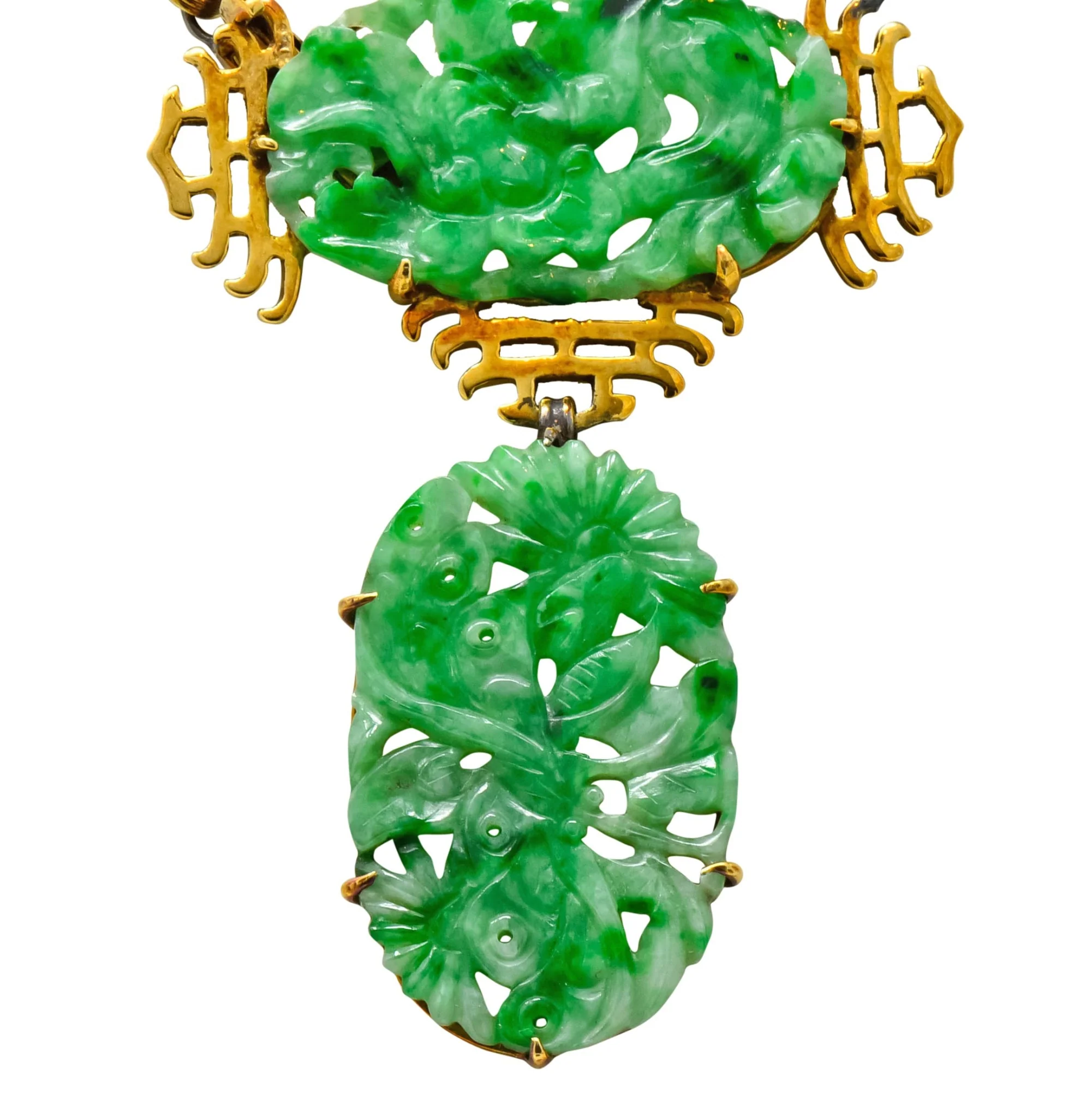 Walter Lampl Retro Jade 14 Karat Yellow Gold Drop Necklace - Image 7