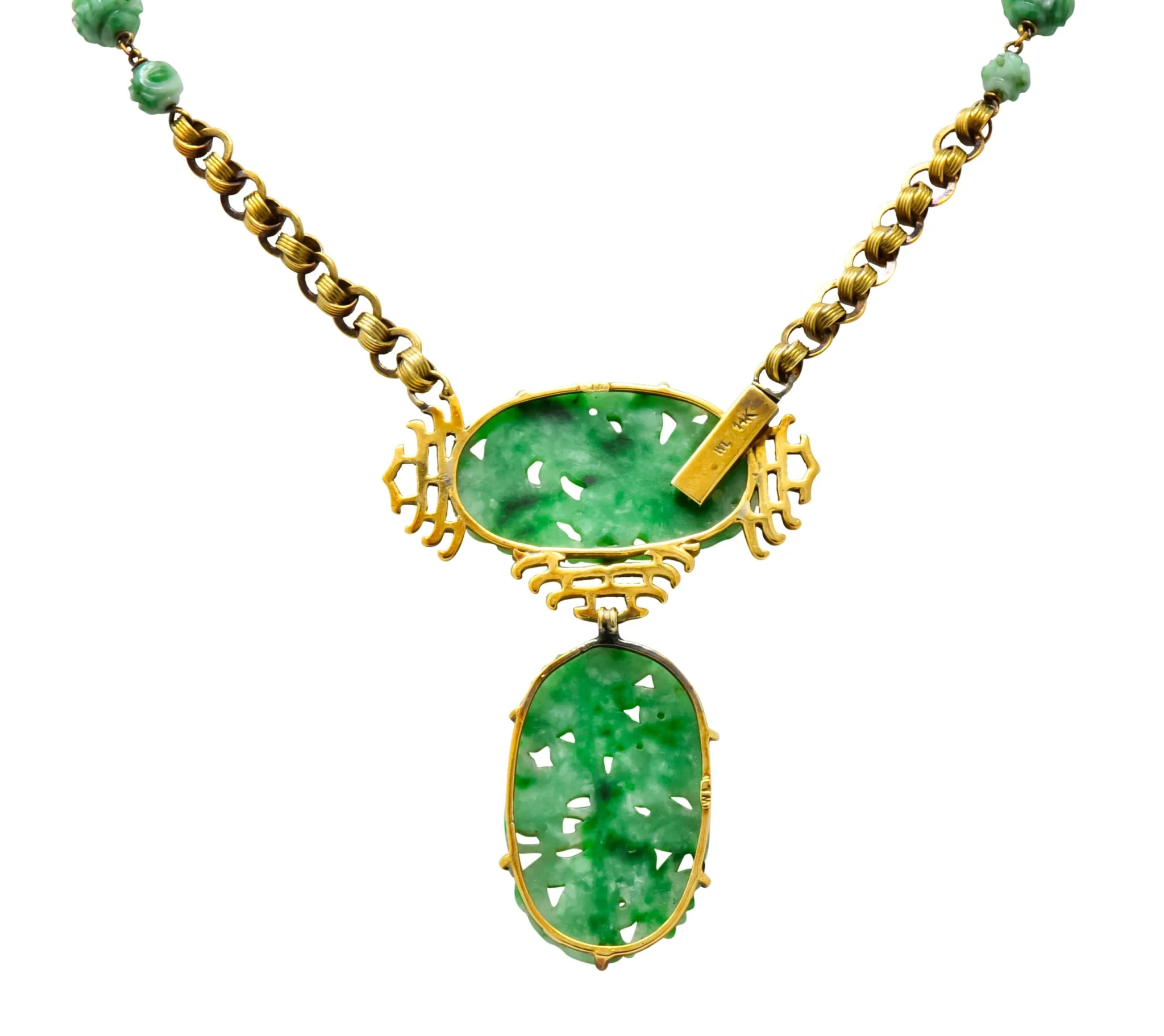 Walter Lampl Retro Jade 14 Karat Yellow Gold Drop Necklace - Image 8