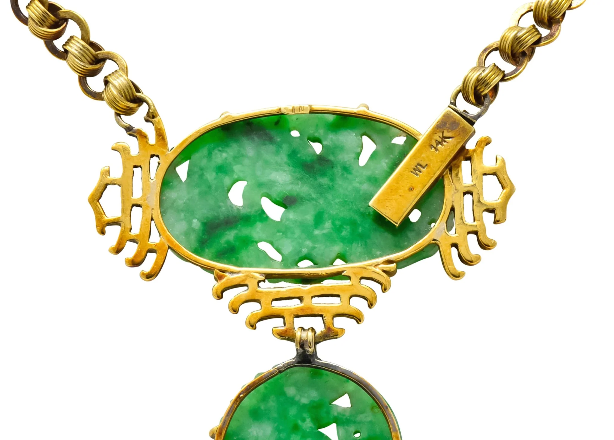 Walter Lampl Retro Jade 14 Karat Yellow Gold Drop Necklace - Image 9