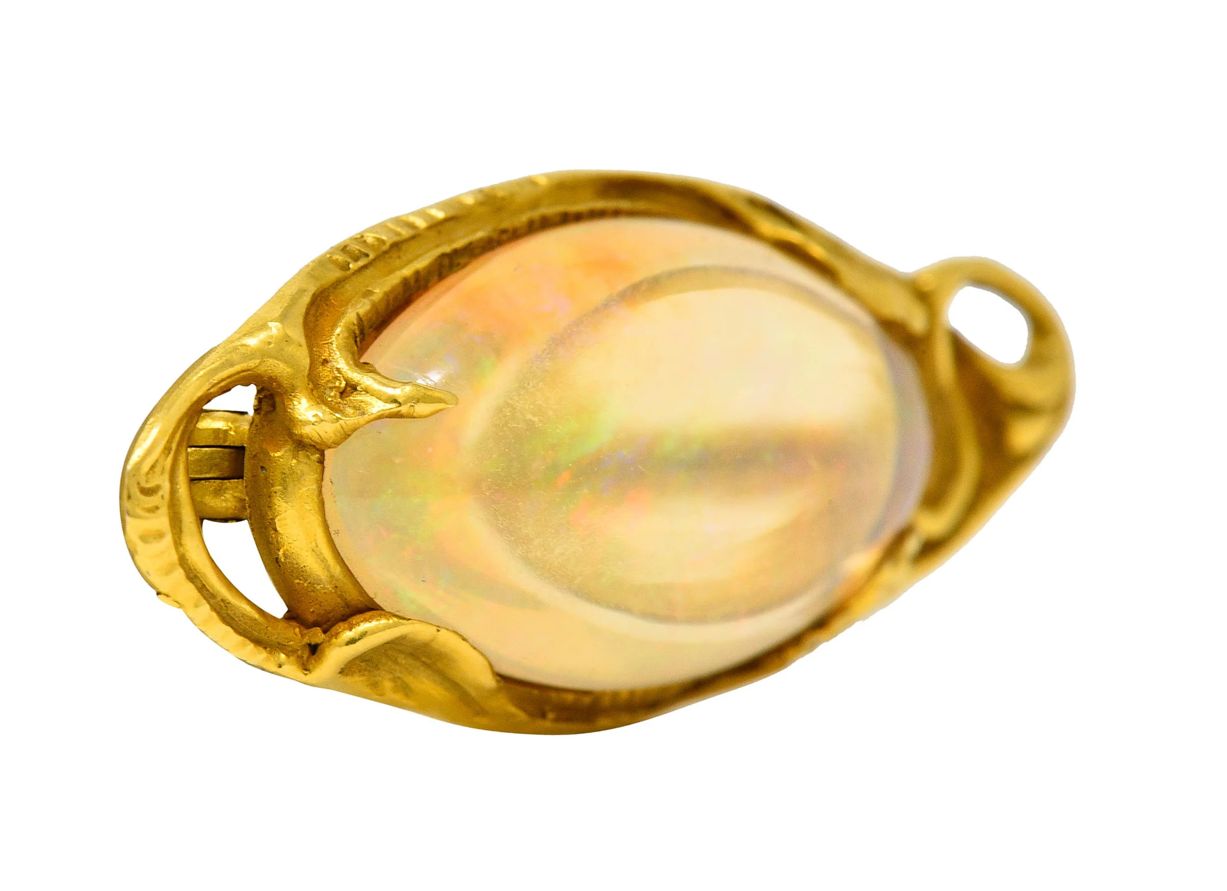 Walton & Co. Jelly Opal Cabochon 14 Karat Gold Gingko Brooch - Image 2