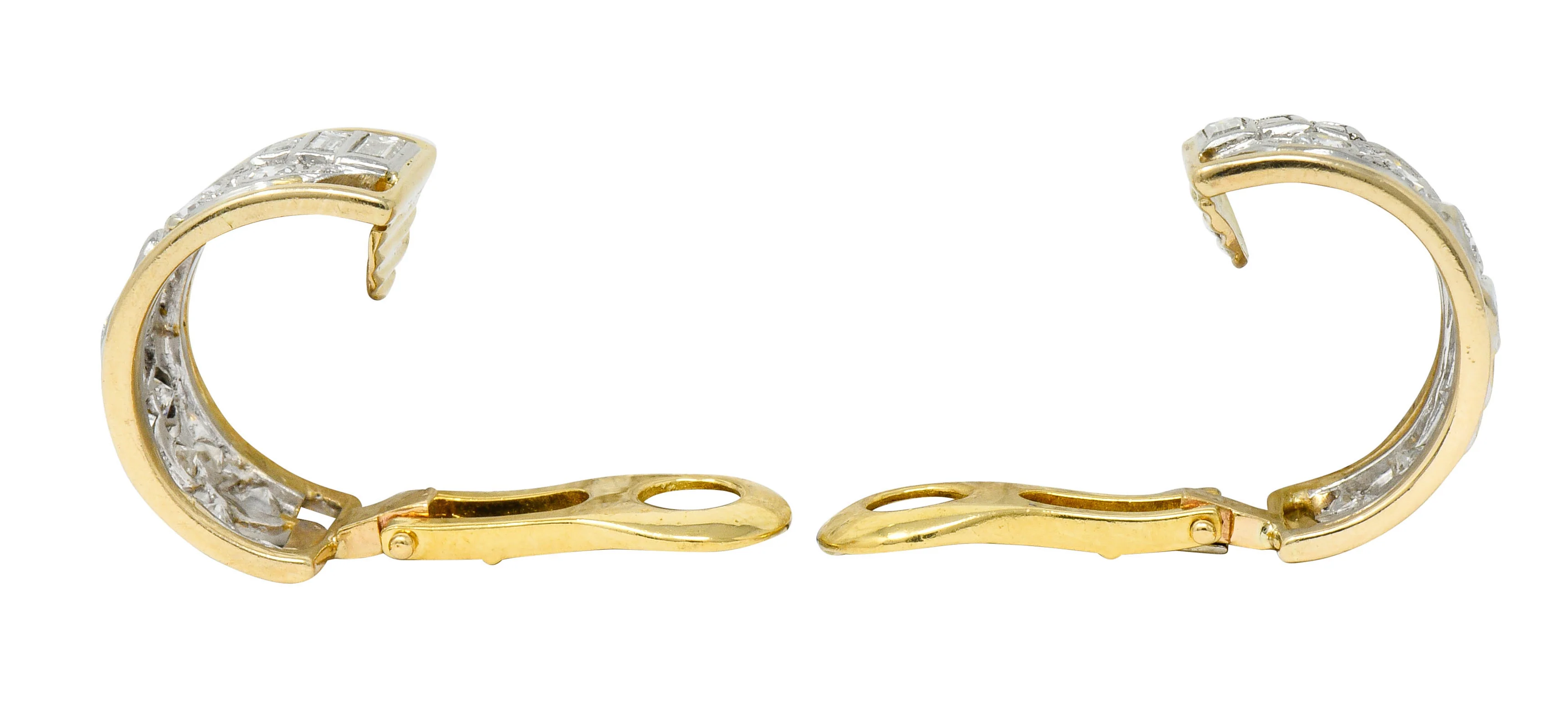 Wander France 2.00 CTW Diamond Platinum 18 Karat Gold J Hoop Earrings - Image 4