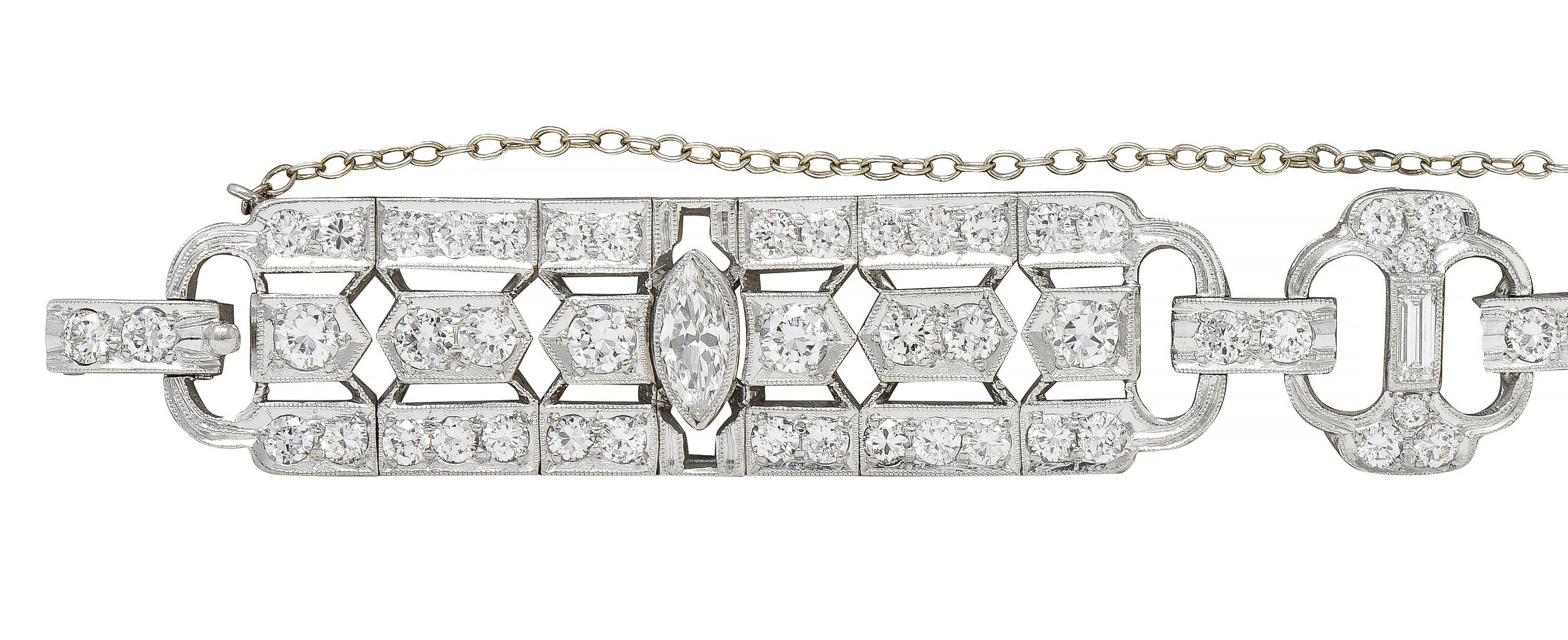Waslikoff Art Deco 9.45 CTW Diamond Platinum Geometric Vintage Line Bracelet - Image 2
