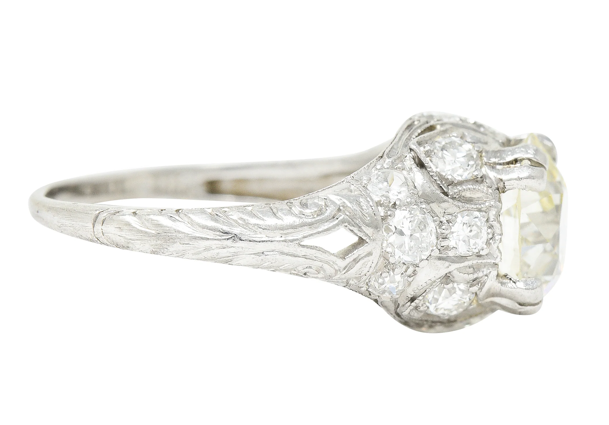 Wheeler & Co. Art Deco 3.16 CTW Old European Cut Diamond Platinum Scrolling Engagement Ring - Image 4