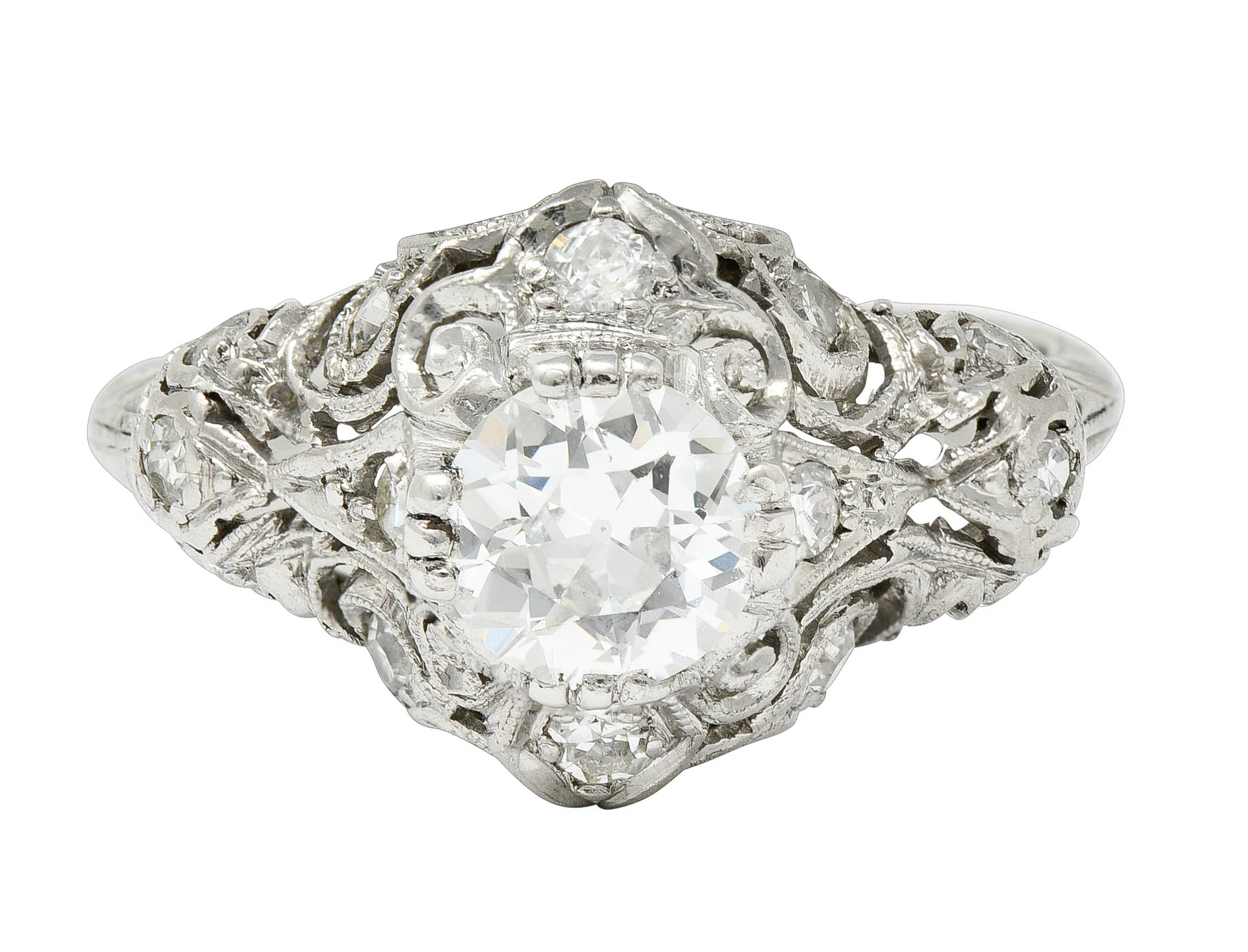 Wheeler & Co. Edwardian 1.05 CTW Diamond Platinum Scrolled Engagement Ring