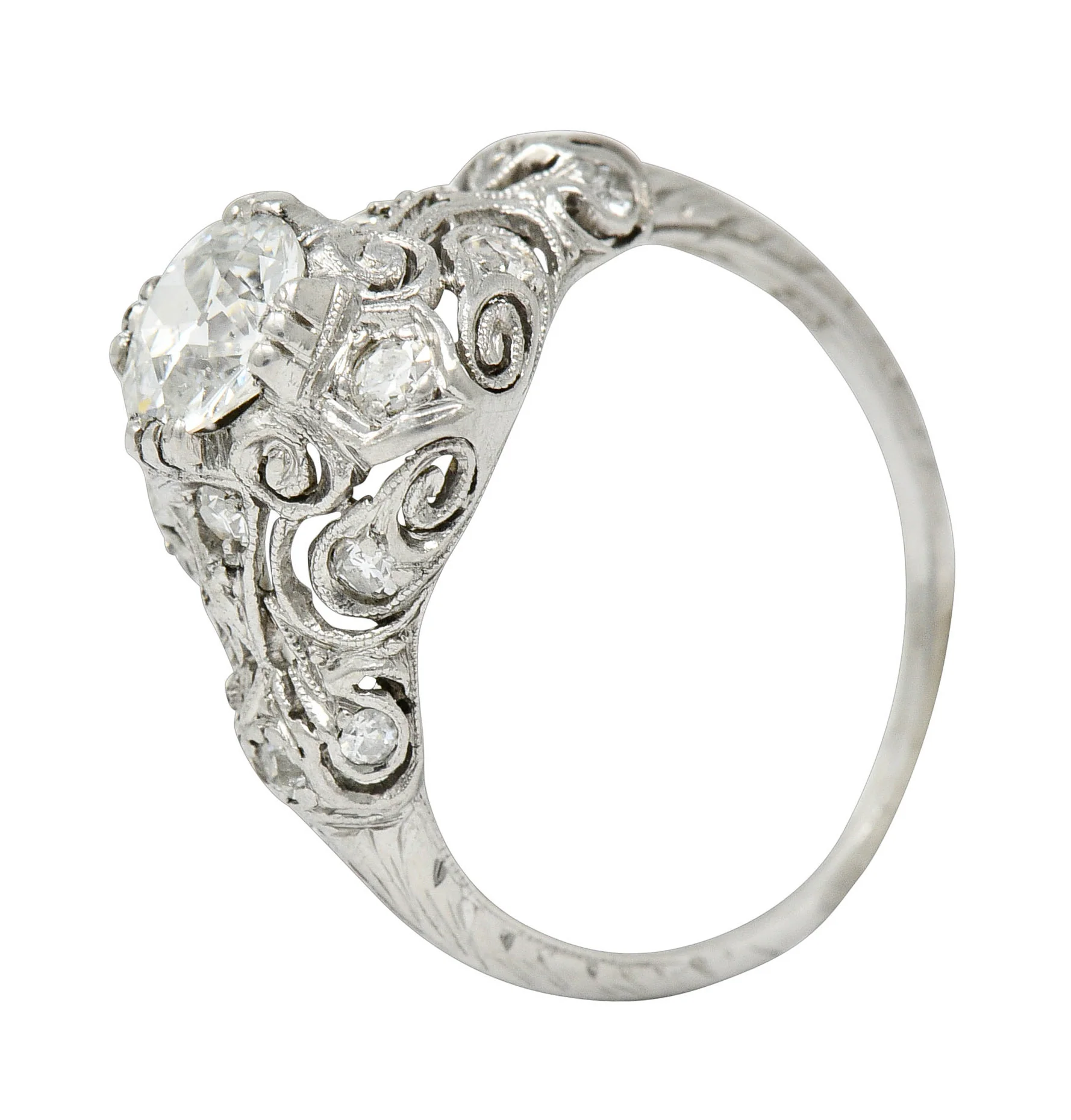 Wheeler & Co. Edwardian 1.05 CTW Diamond Platinum Scrolled Engagement Ring - Image 10