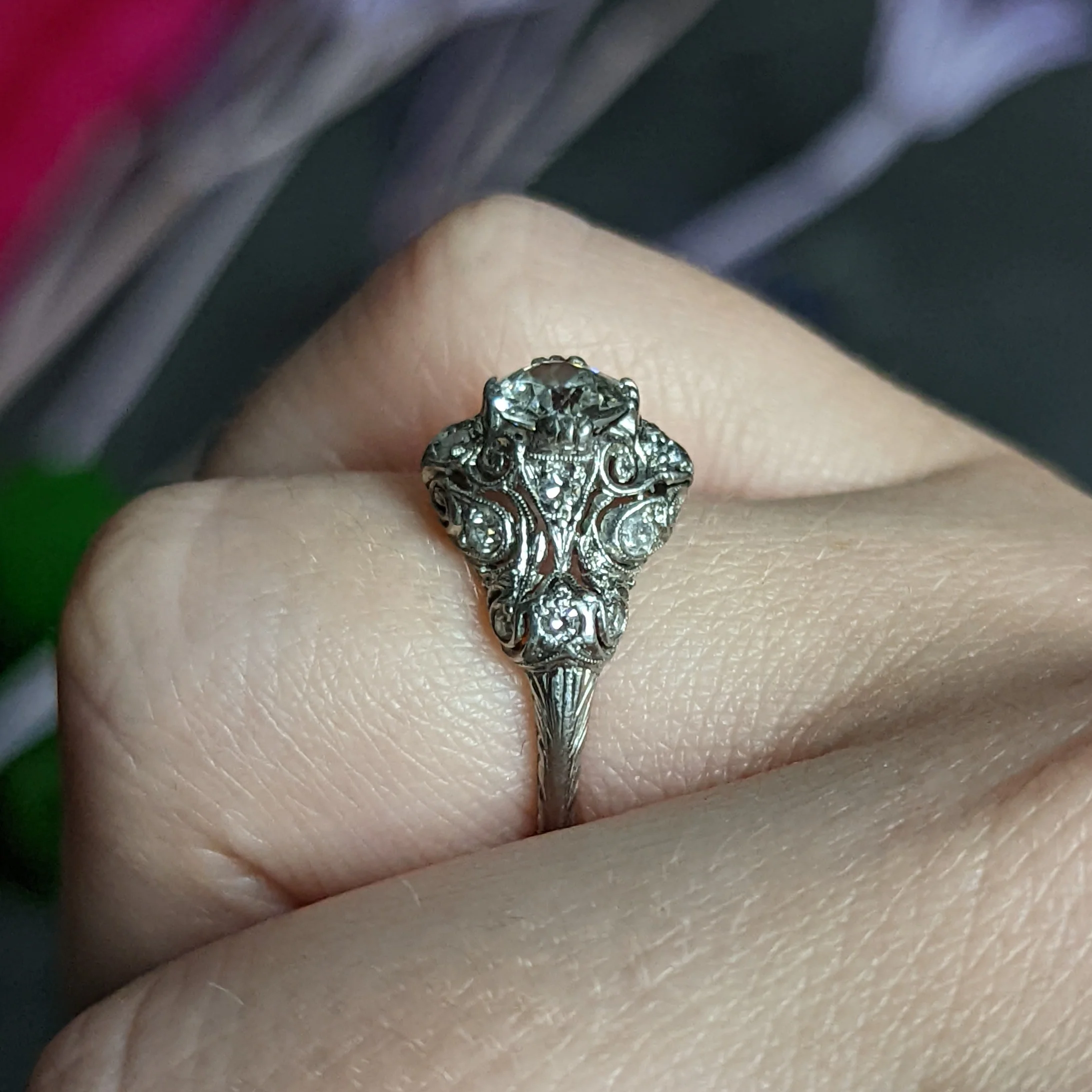 Wheeler & Co. Edwardian 1.05 CTW Diamond Platinum Scrolled Engagement Ring - Image 14