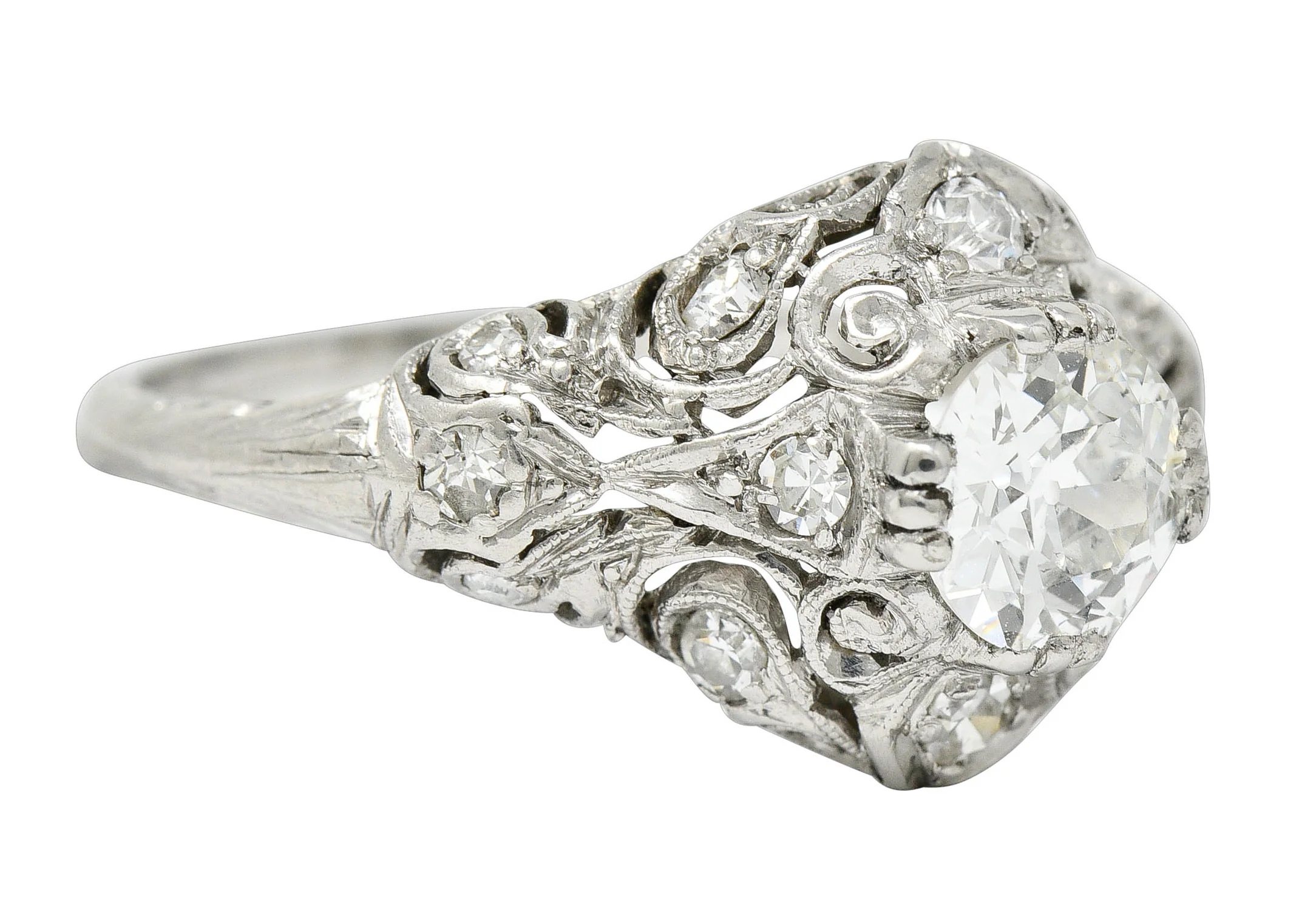Wheeler & Co. Edwardian 1.05 CTW Diamond Platinum Scrolled Engagement Ring - Image 2