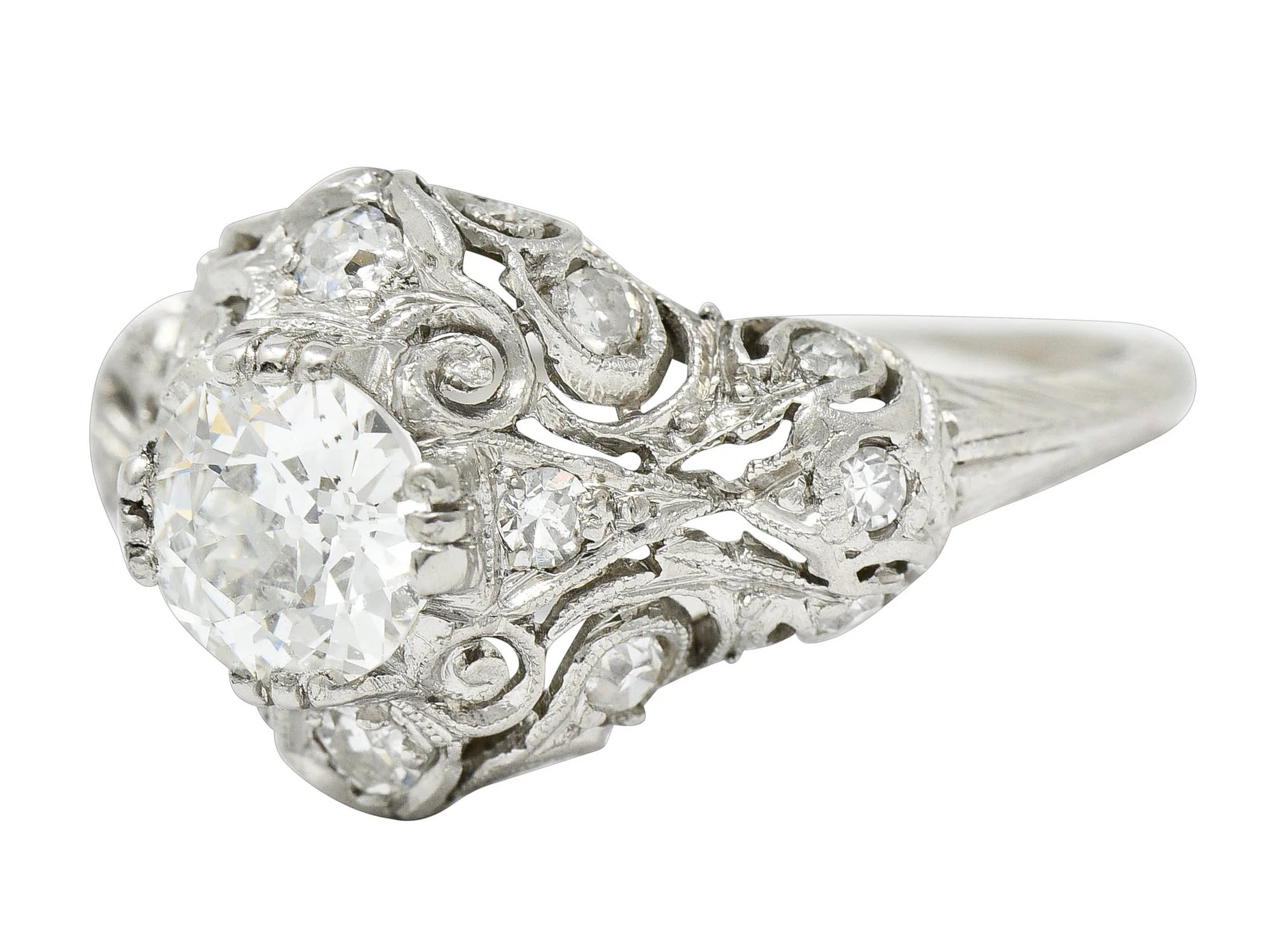 Wheeler & Co. Edwardian 1.05 CTW Diamond Platinum Scrolled Engagement Ring - Image 6