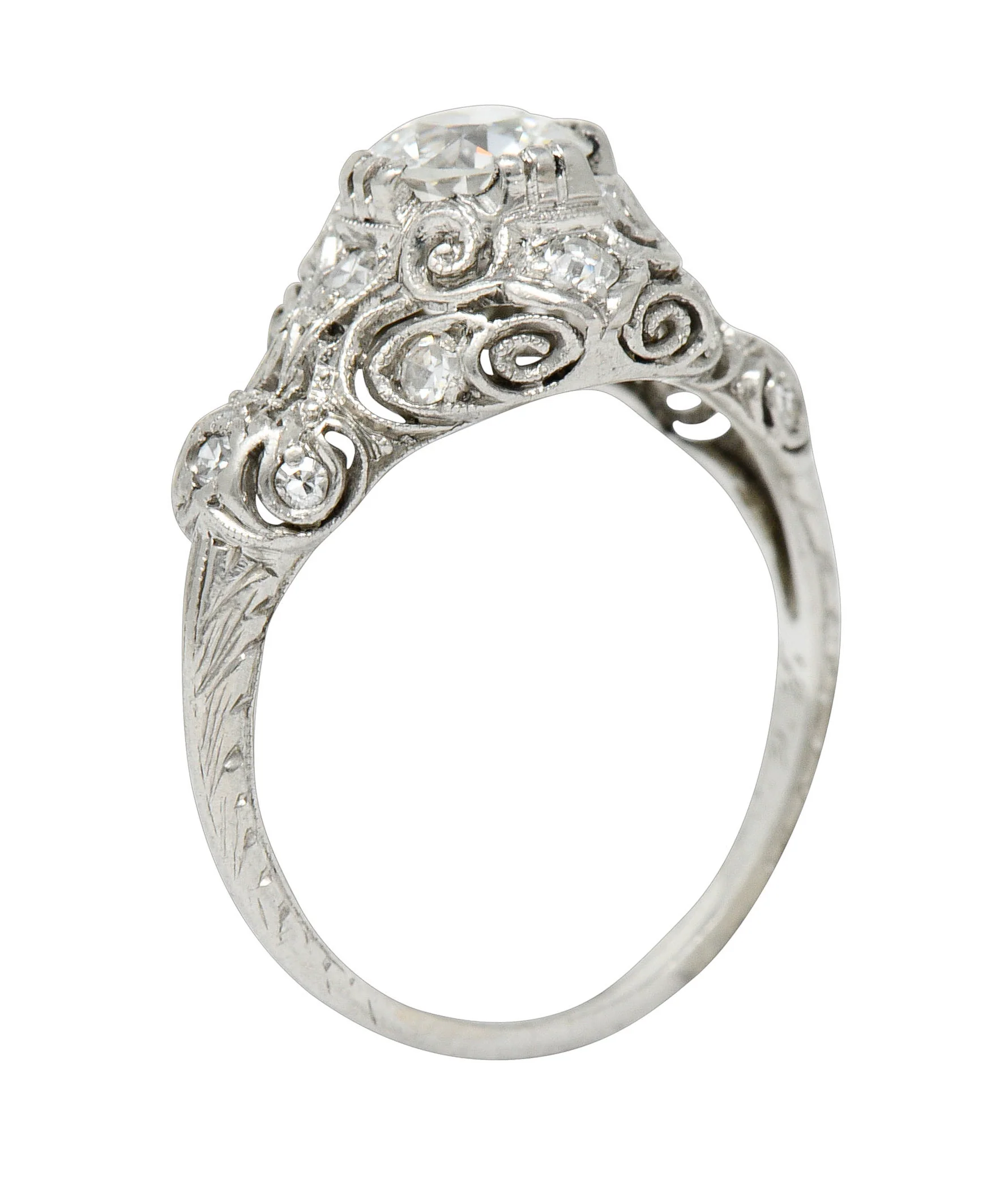 Wheeler & Co. Edwardian 1.05 CTW Diamond Platinum Scrolled Engagement Ring - Image 8