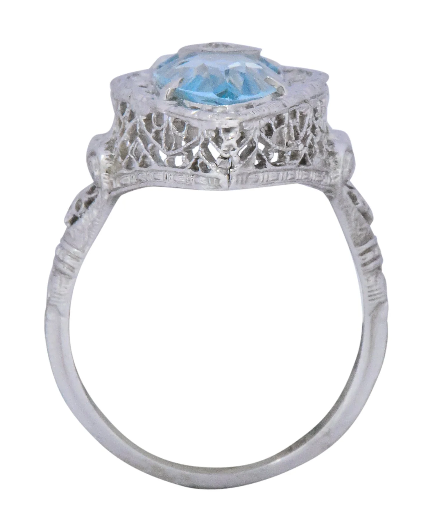 White & Co. Edwardian 4.05 CTW Aquamarine Diamond 14 Karat White Gold Ring - Image 7
