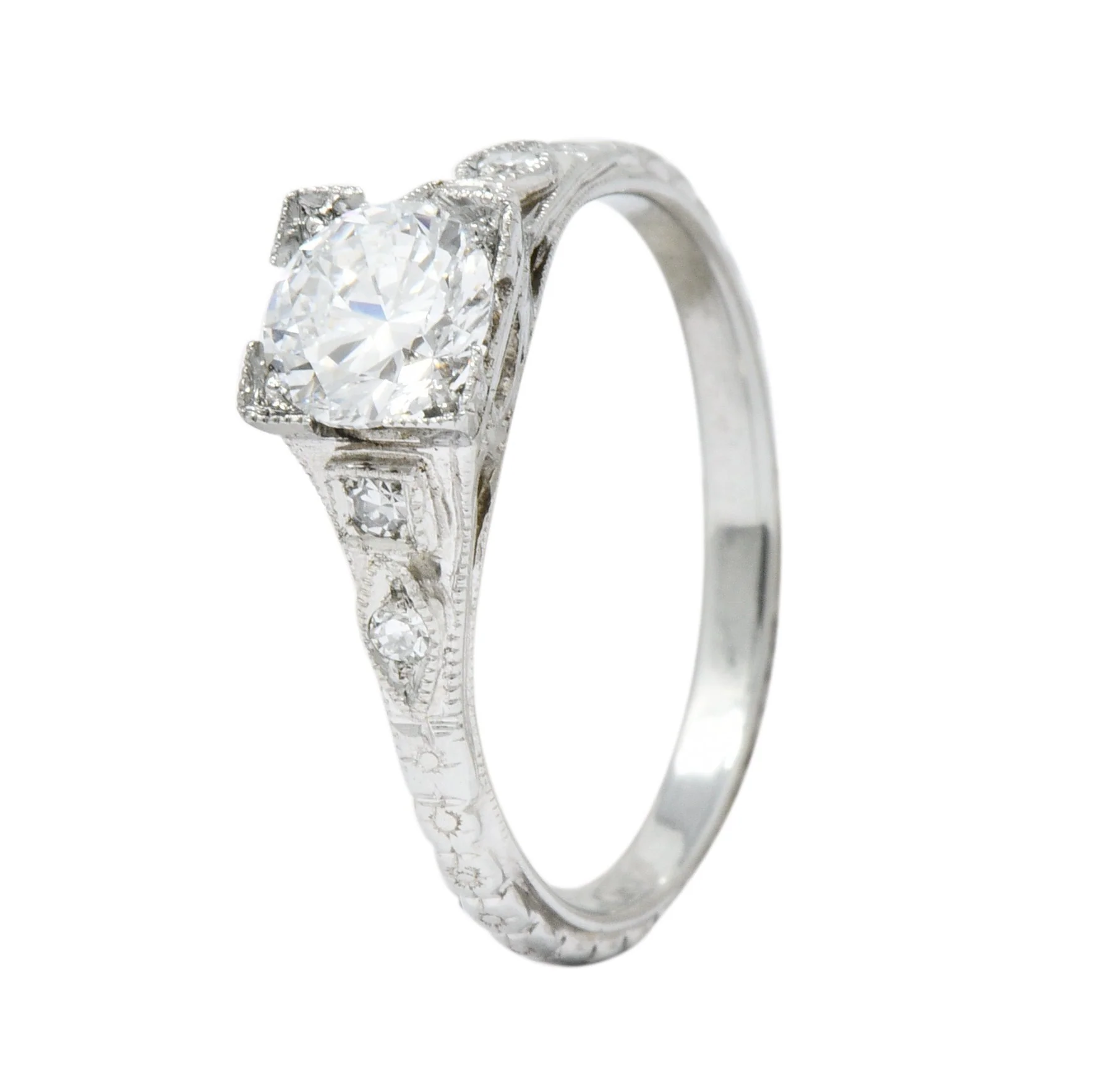 White Rose Jewelry Mfg. Co. Art Deco 0.78 CTW Diamond 18 Karat White Gold Engagement Ring GIA - Image 9