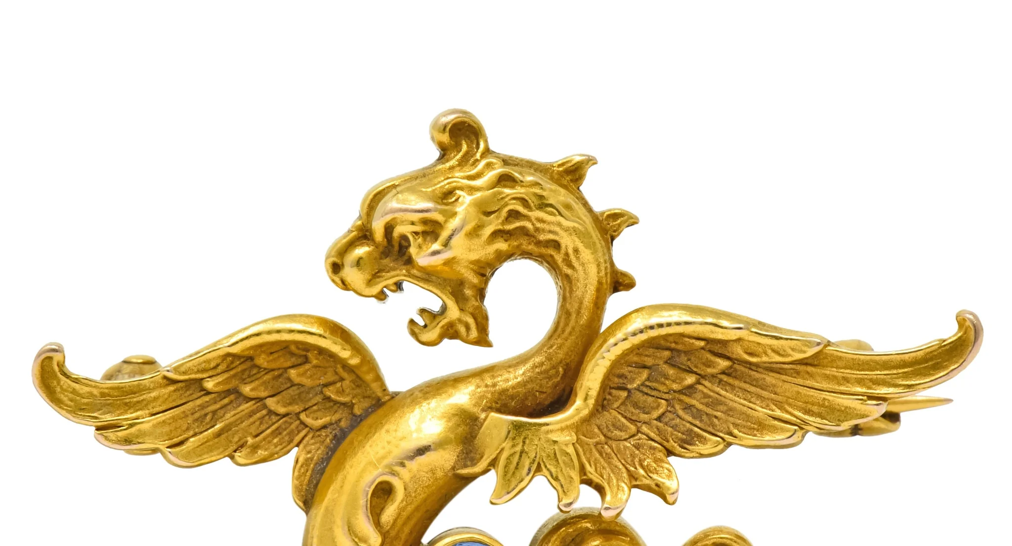 Whiteside and Blank Art Nouveau 14 Karat Gold Sapphire Dragon Watch Pin Brooch - Image 4