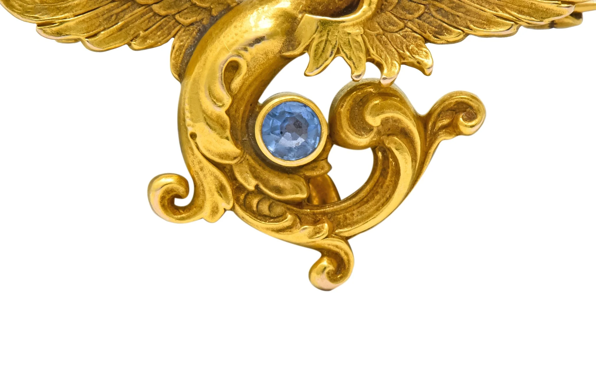 Whiteside and Blank Art Nouveau 14 Karat Gold Sapphire Dragon Watch Pin Brooch - Image 5