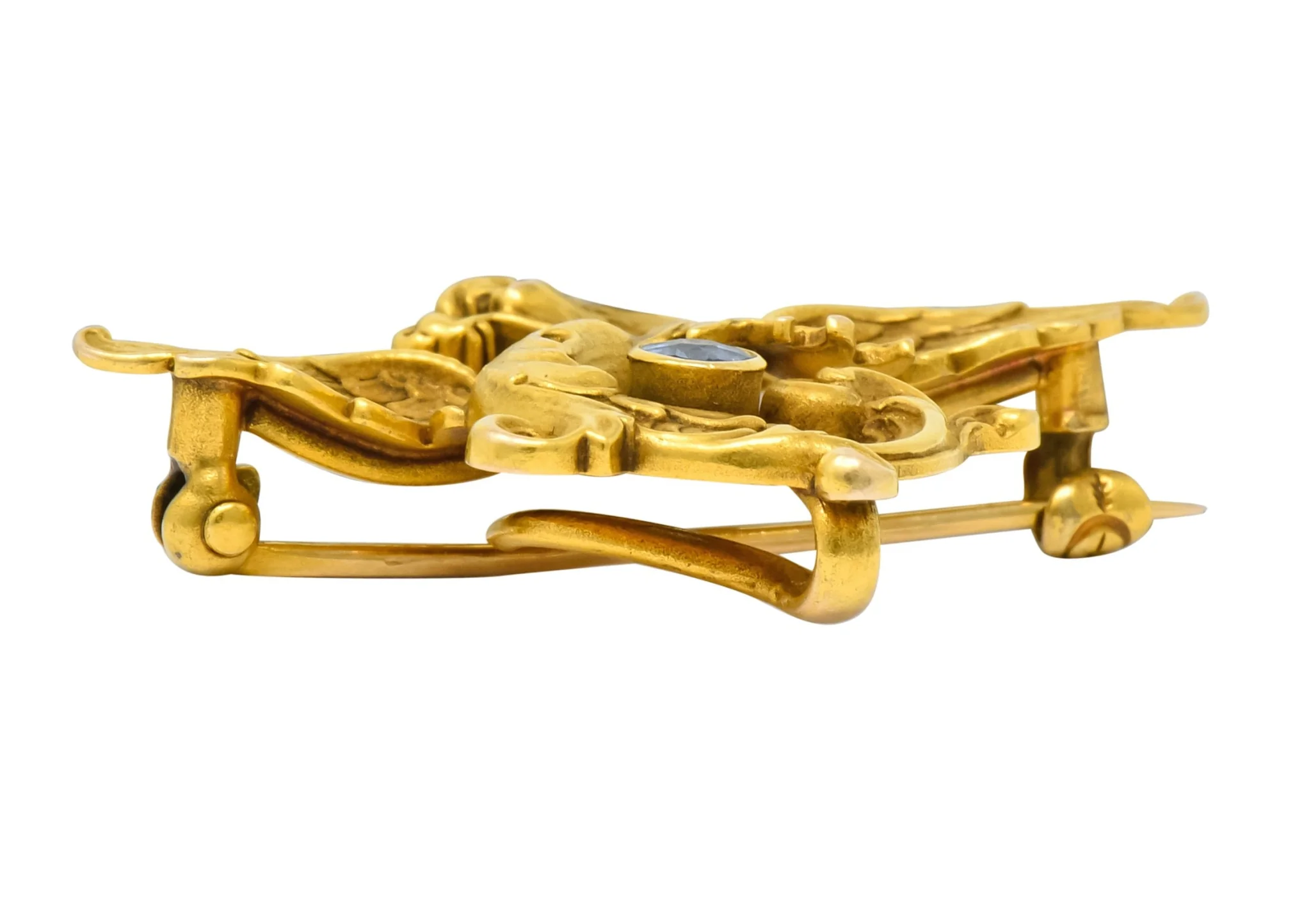 Whiteside and Blank Art Nouveau 14 Karat Gold Sapphire Dragon Watch Pin Brooch - Image 7