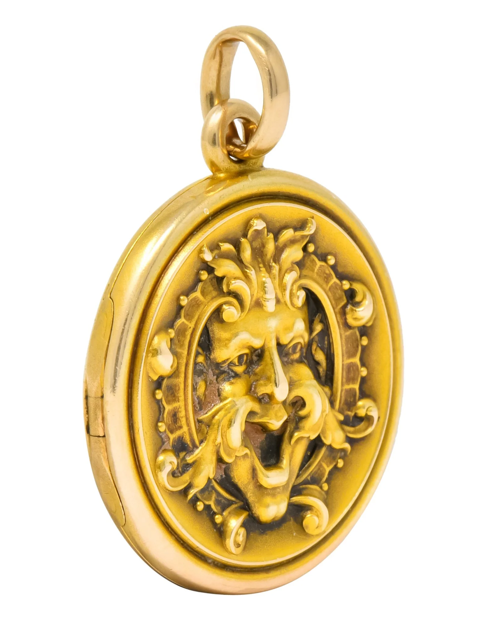 Whiteside & Blank Art Nouveau 14 Karat Gold Green Man Foliate Locket - Image 3