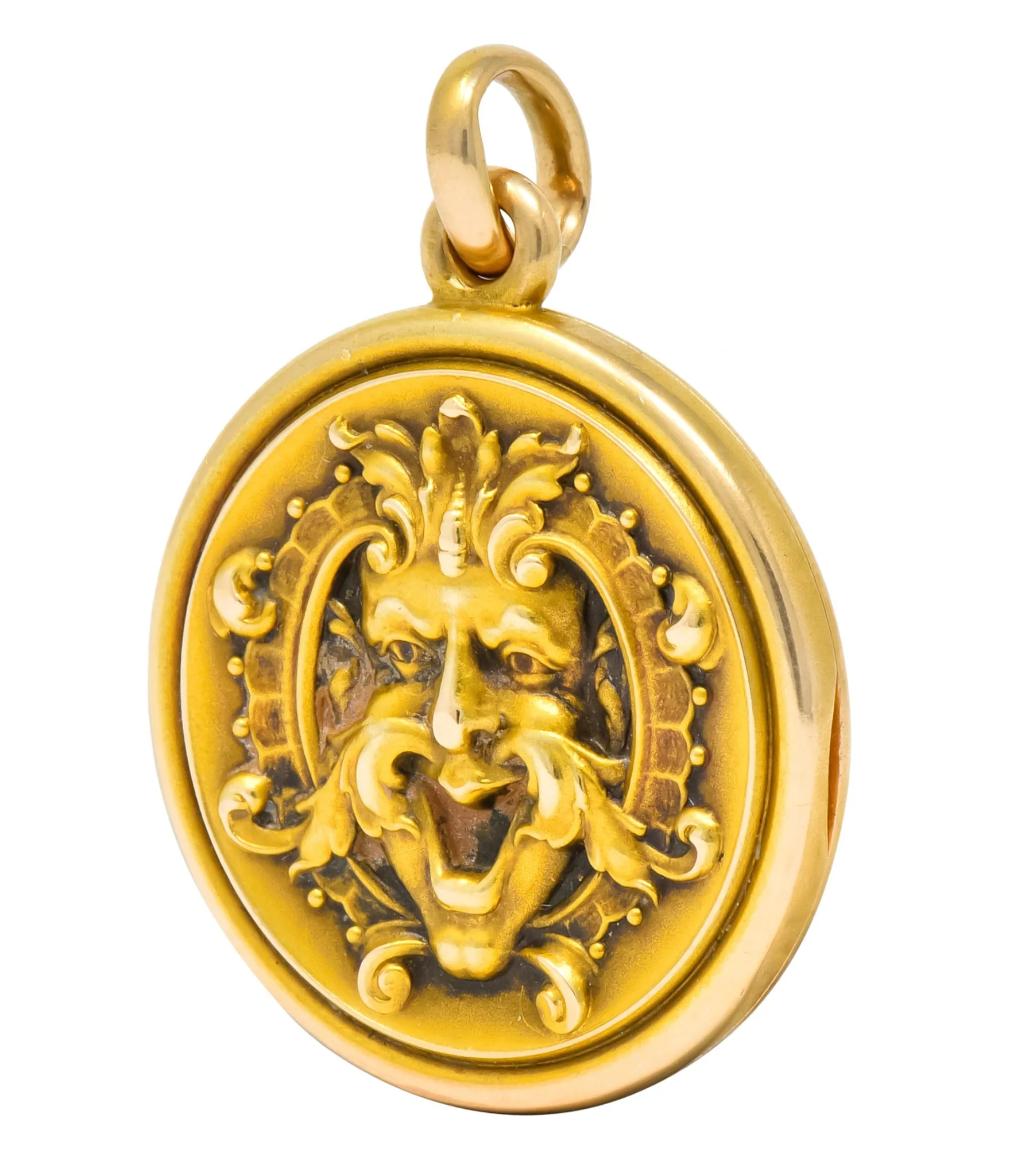 Whiteside & Blank Art Nouveau 14 Karat Gold Green Man Foliate Locket - Image 4