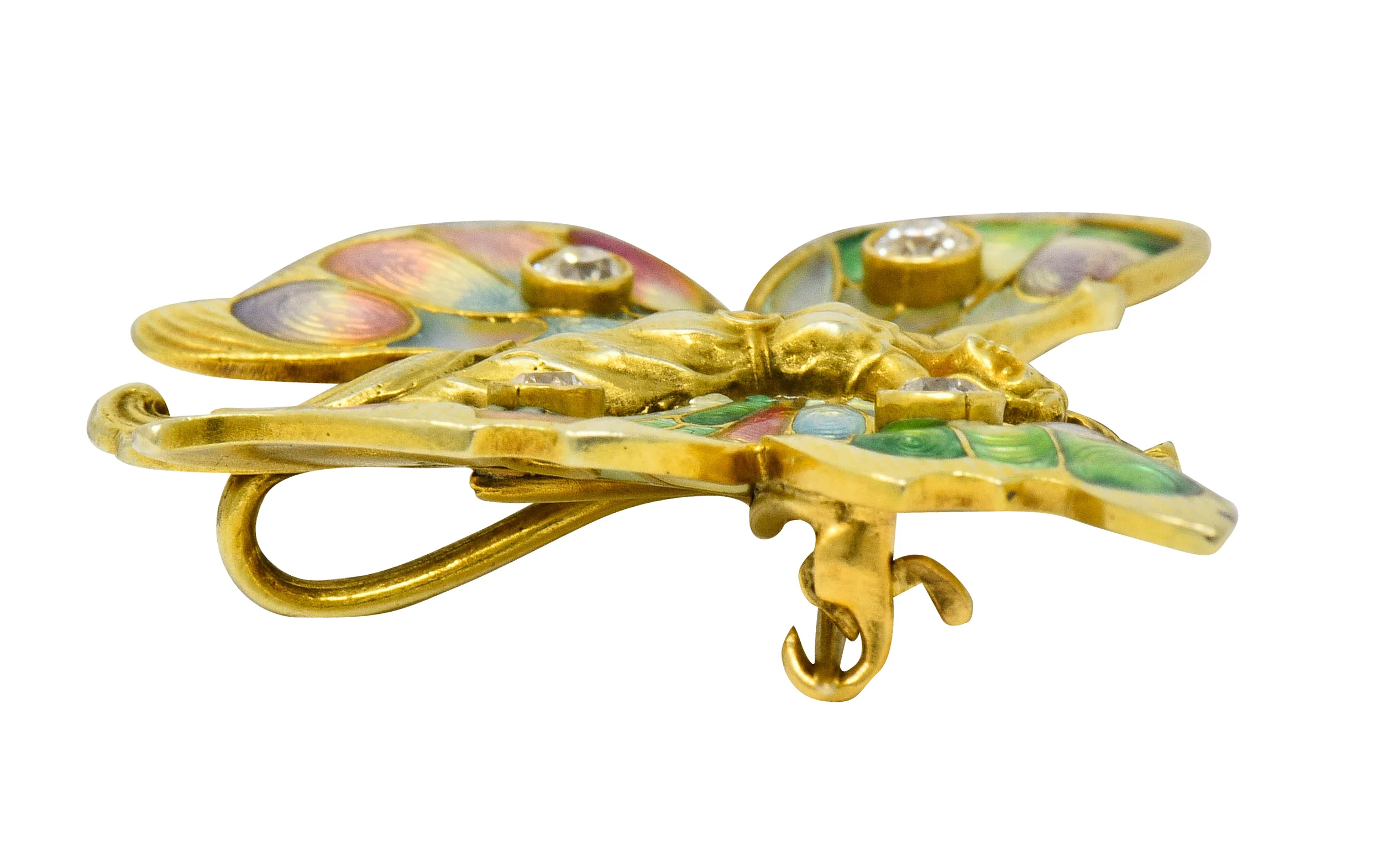 Whiteside & Blank Art Nouveau Diamond Enamel 14 Karat Gold Butterfly Nymph Brooch - Image 10