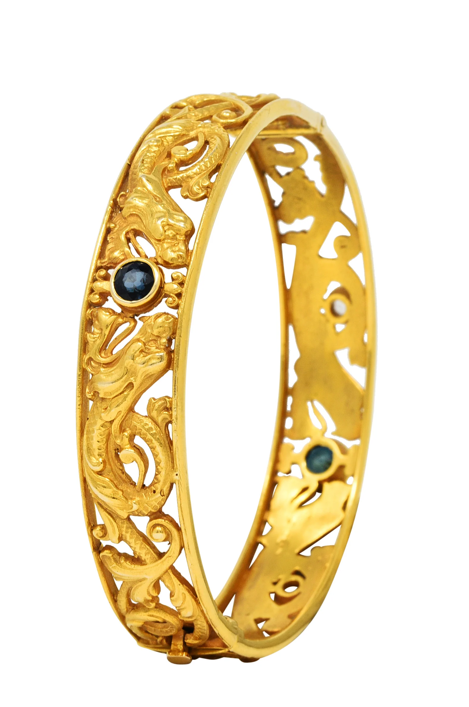 Whiteside & Blank Sapphire Diamond 14 Karat Gold Dragon Bangle Bracelet - Image 8