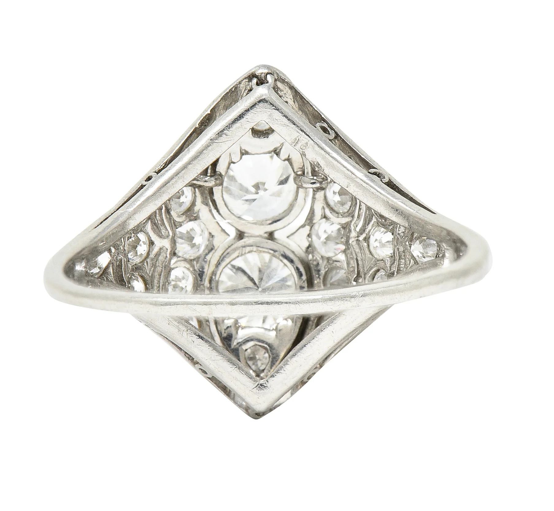 WM Wise Art Deco 1.18 CTW Old European Cut Diamond Platinum Navette Dinner Ring - Image 4