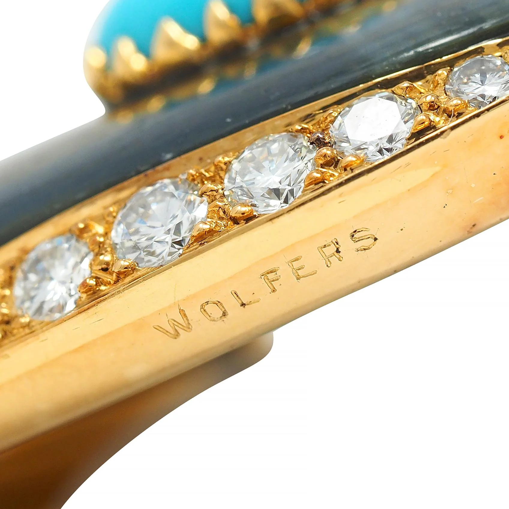 Wolfers French 1970's Diamond Turquoise Labradorite 18 Karat Yellow Gold Vintage Butterfly Brooch - Image 7