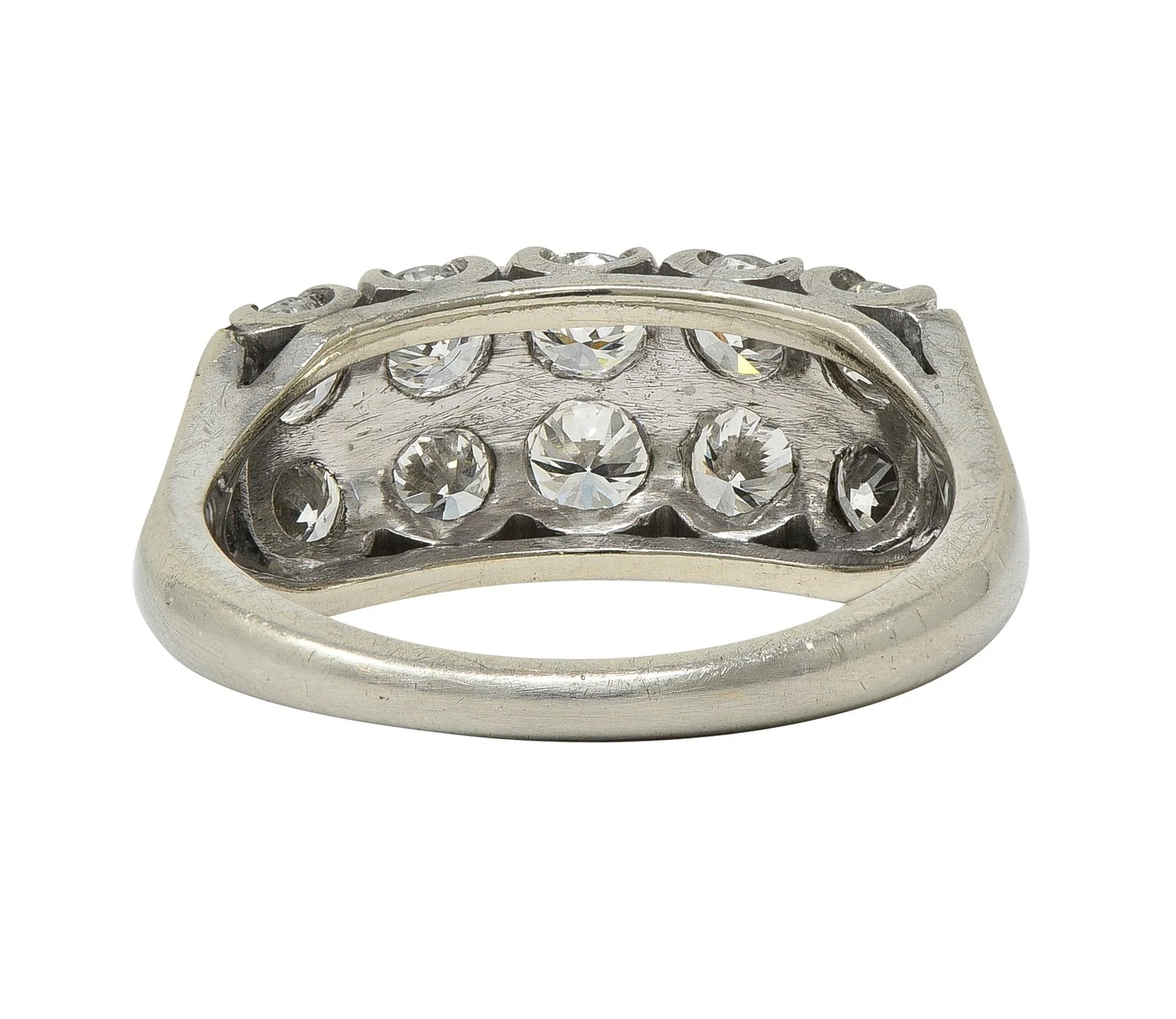 Woods & Sons Mid-Century 1.00 CTW Diamond 14 Karat White Gold Vintage Two-Row Fishtail Wedding Band Ring - Image 3