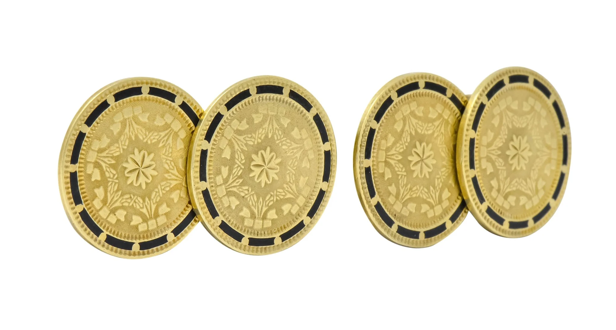 Wordley, Allsop & Bliss Enamel 14 Karat Gold Disk Men's Deco Cufflinks - Image 2