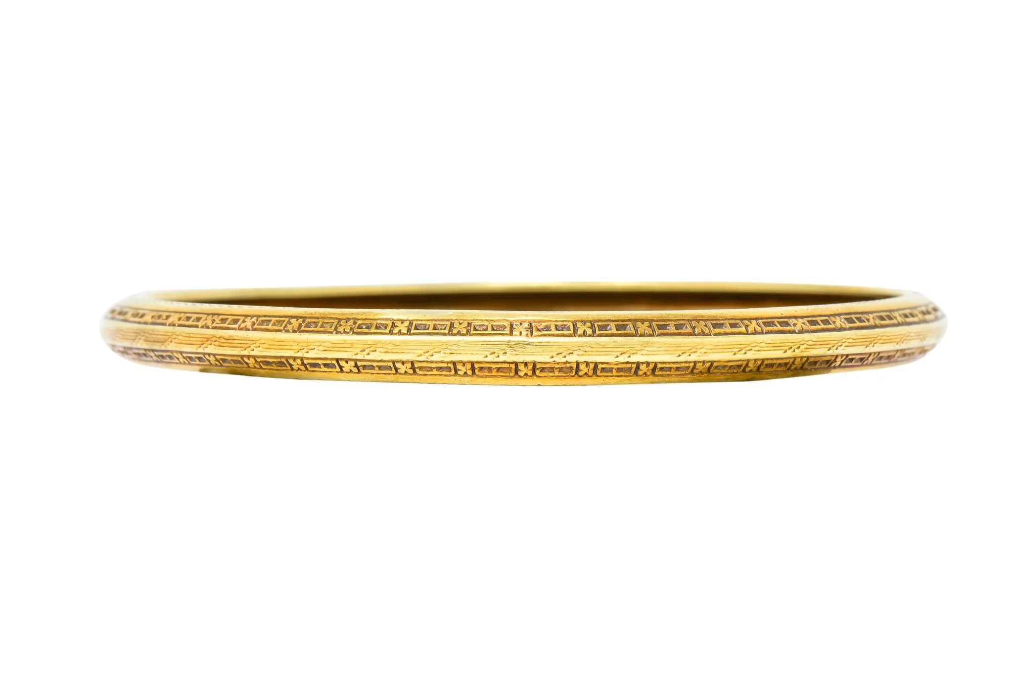 Wordley Allsopp & Bliss 14 Karat Gold Engraved Floral Bangle Bracelet - Image 2