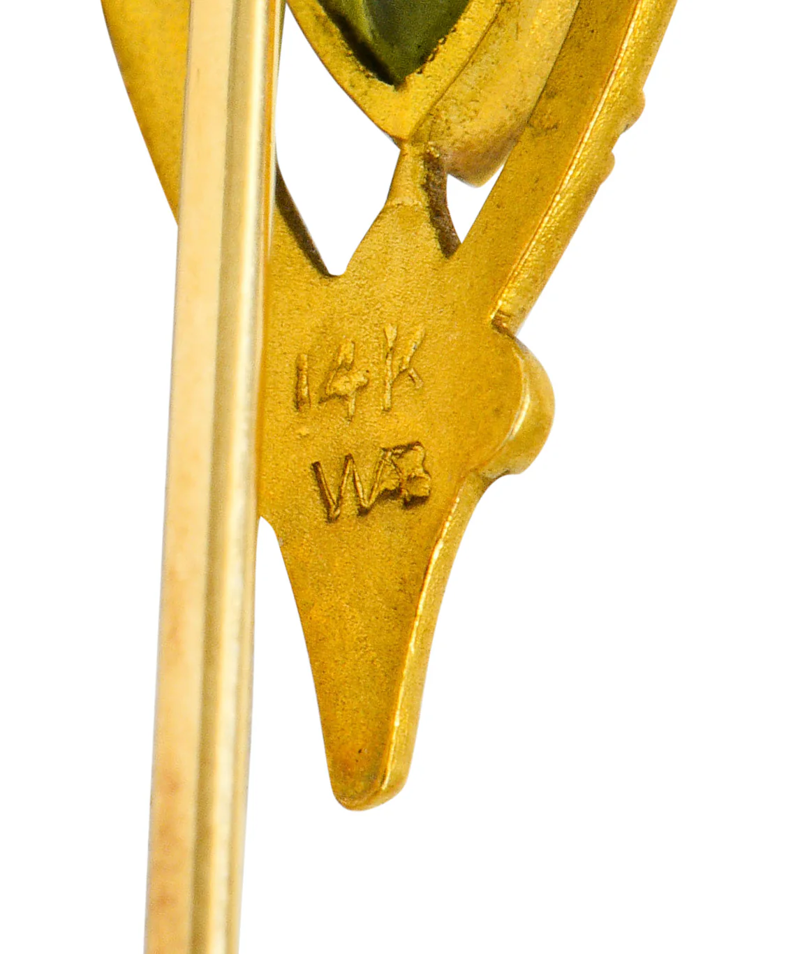 Wordley Allsopp & Bliss Peridot Enamel 14 Karat Gold Fleur-De-Lis Stickpin - Image 6
