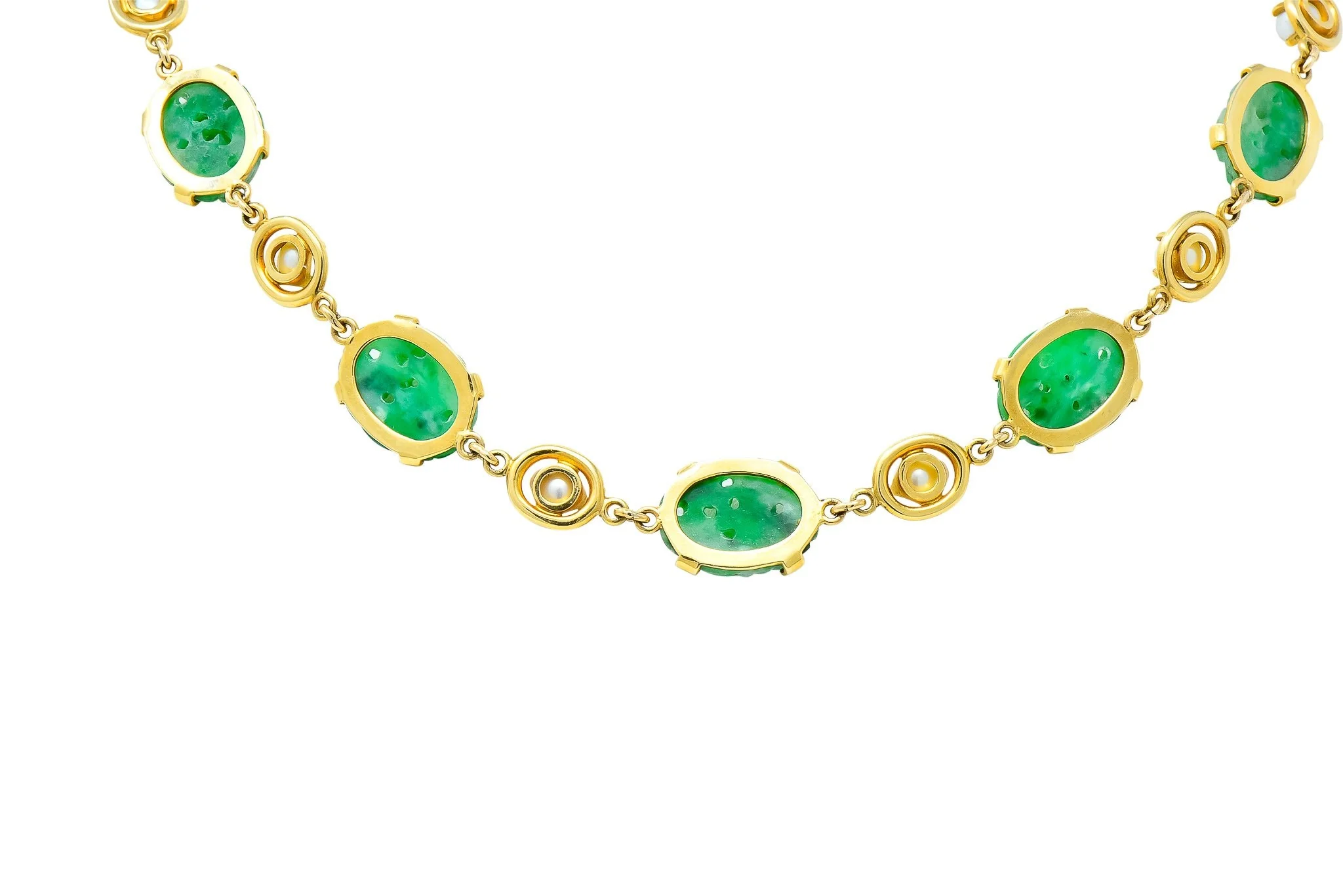 Wordley Alsopp & Bliss 1940's Retro Jade Pearl 14 Karat Link Necklace - Image 7