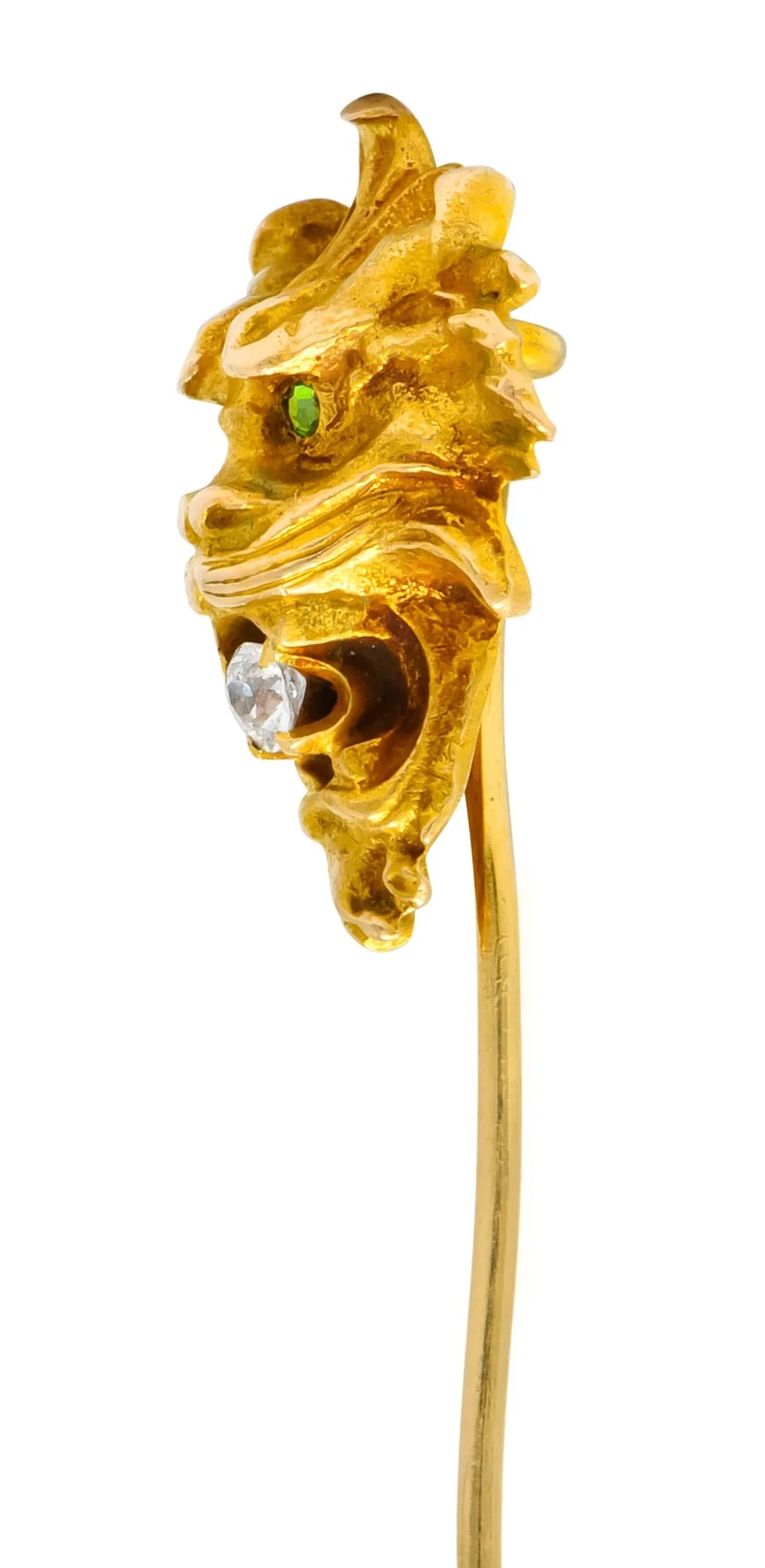 Wordley Alsopp & Bliss Diamond Demantoid Garnet 14 Karat Gold Tiger Stickpin - Image 3