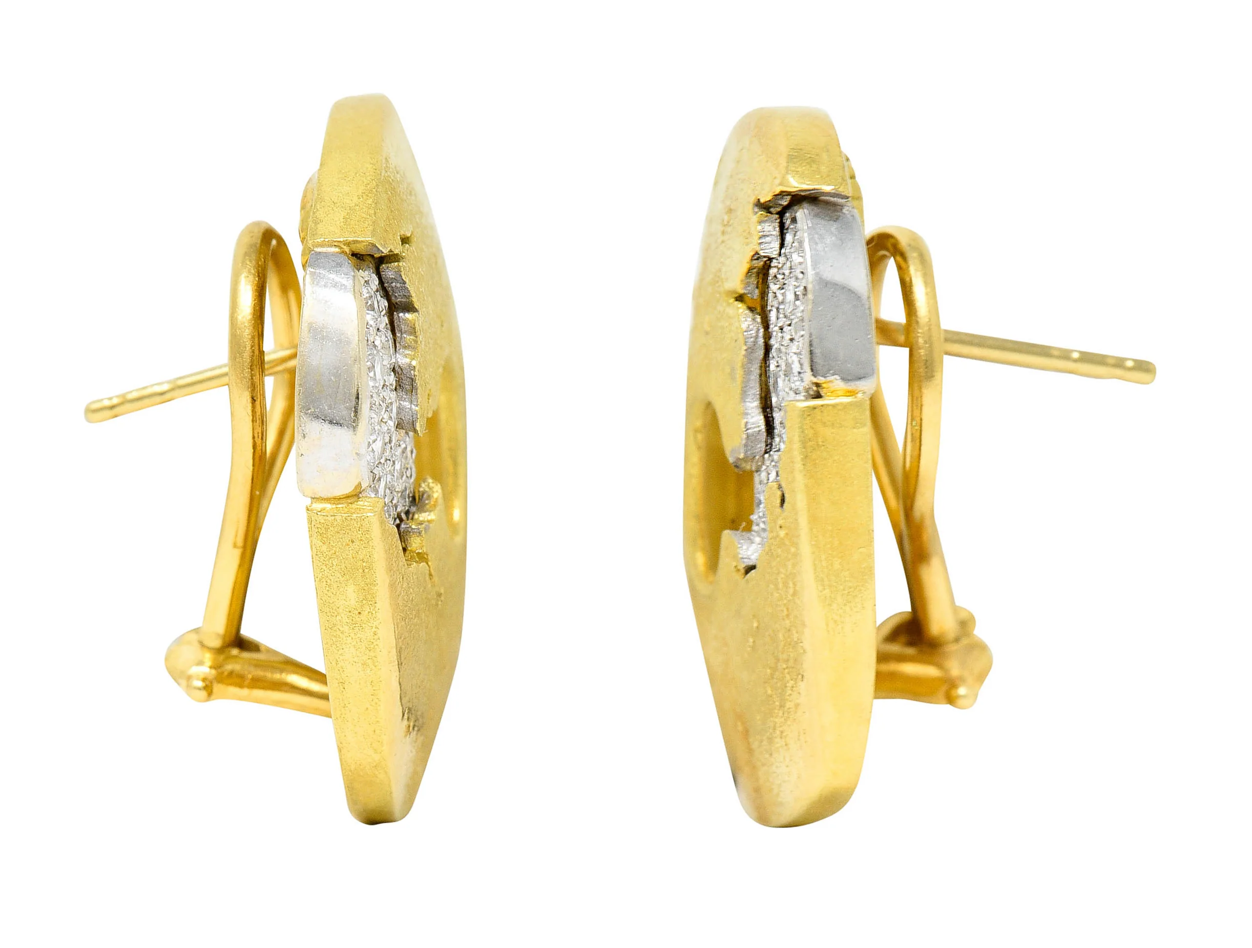 Yves Kamioner 0.50 CTW Diamond 18 Karat Two-Tone Gold Cushion Earrings - Image 3