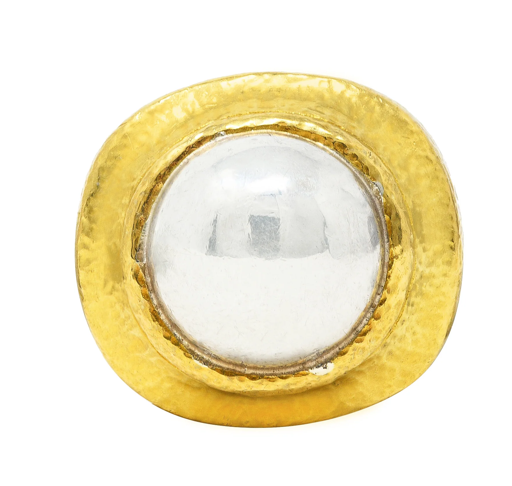 Zolatas 1980's Platinum 22 Karat Yellow Gold Hammered Dome Vintage Ring - Image 2