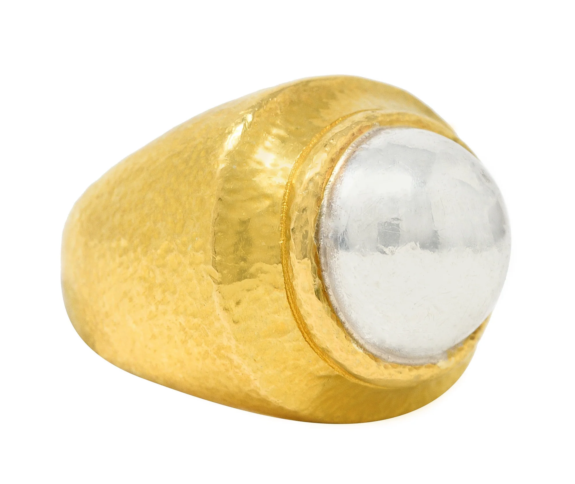 Zolatas 1980's Platinum 22 Karat Yellow Gold Hammered Dome Vintage Ring - Image 3